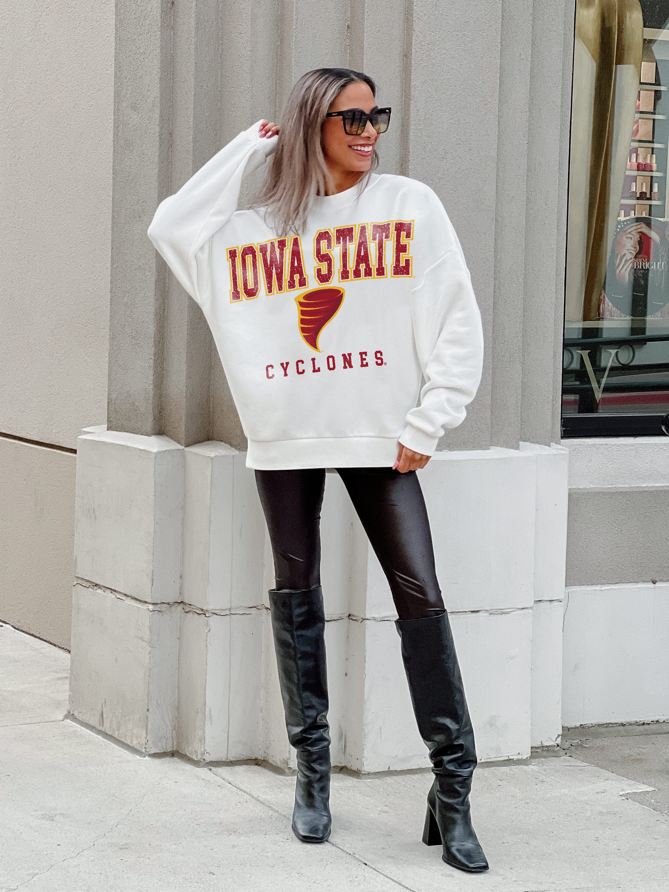 IOWA STATE CYCLONES FREESTYLE PREMIUM FLEECE DROP SHOULDER CREWNECK PULLOVER