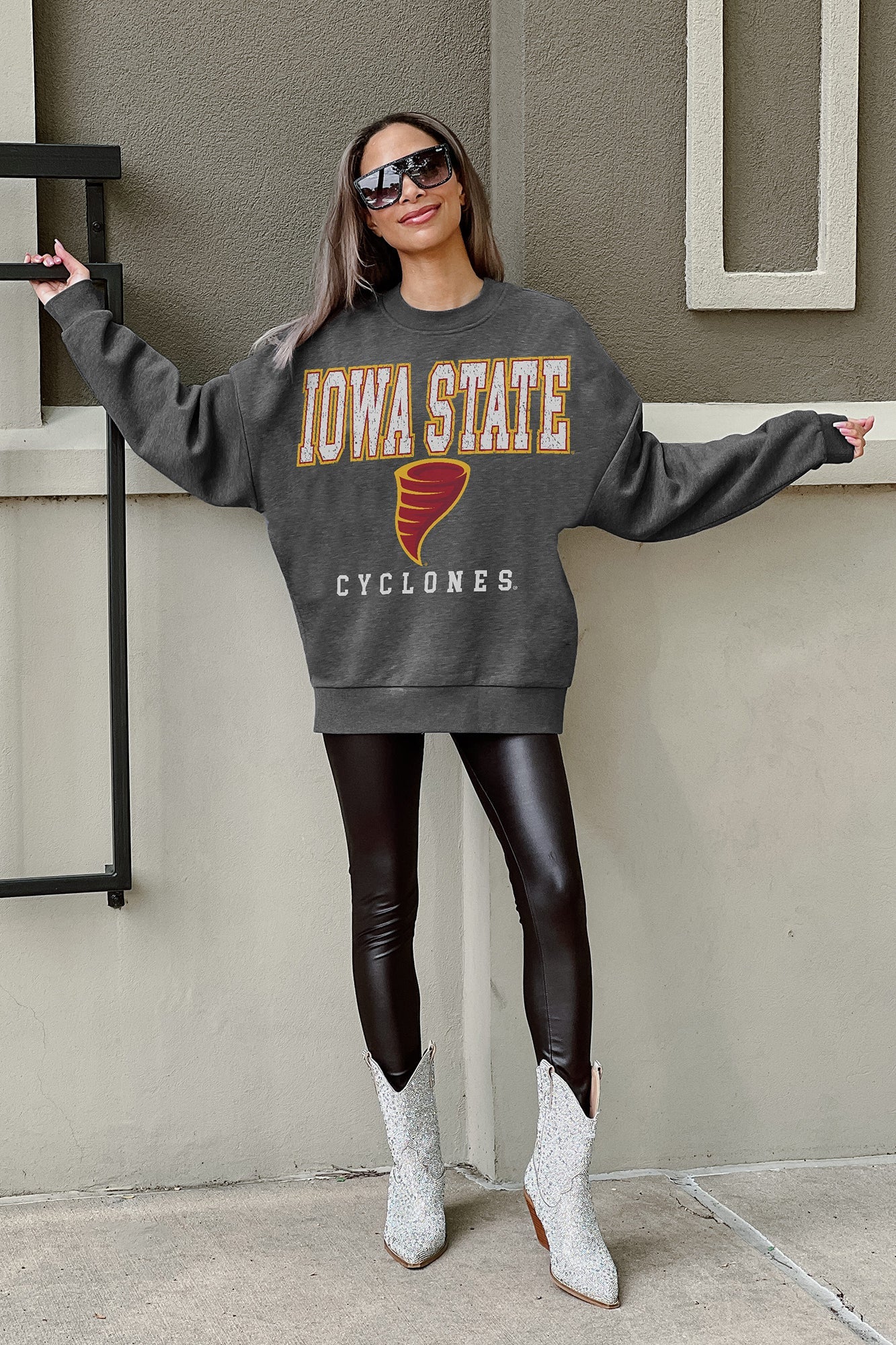 IOWA STATE CYCLONES EASY STREET PREMIUM FLEECE DROP SHOULDER CREWNECK PULLOVER