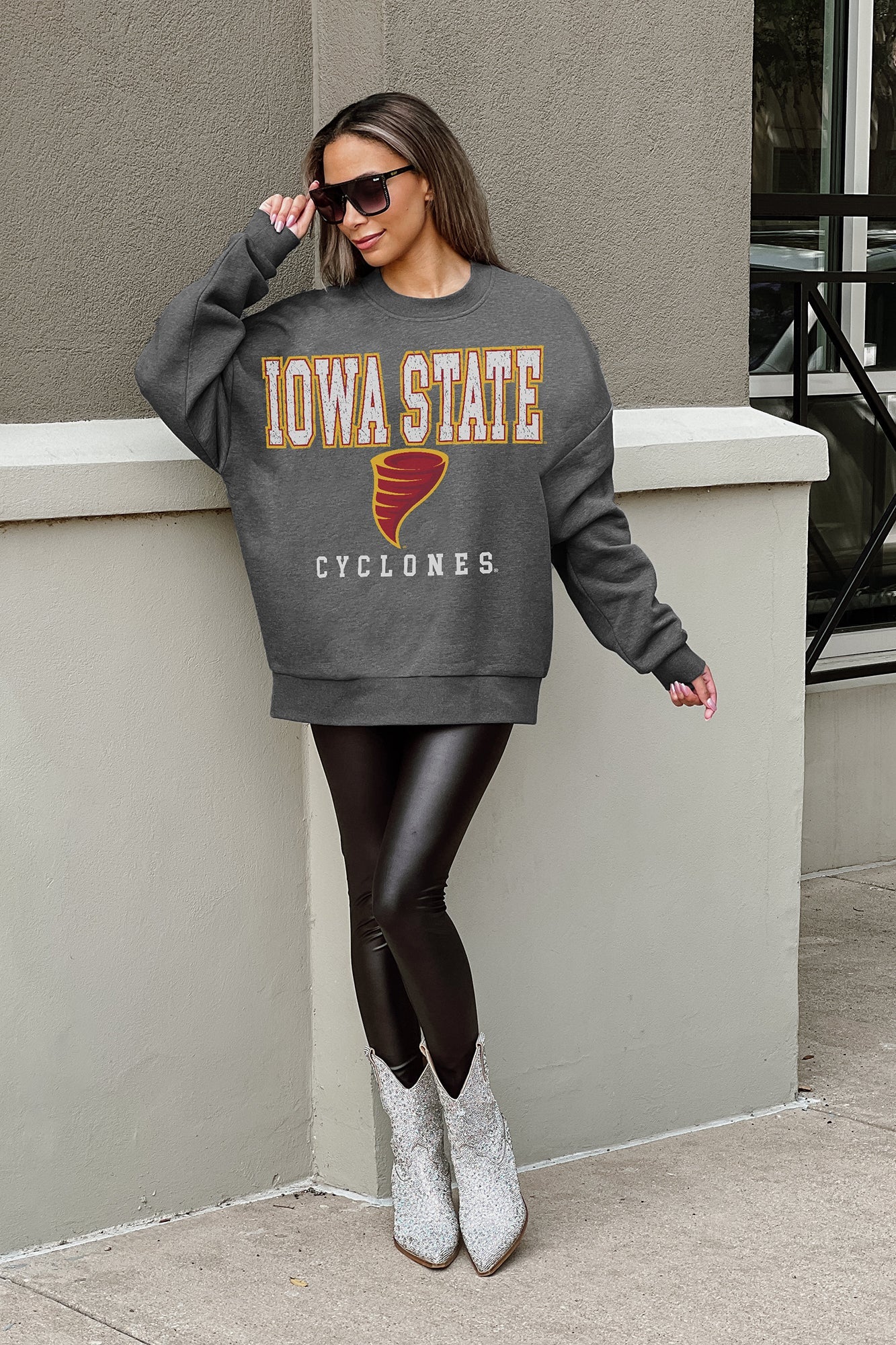 IOWA STATE CYCLONES EASY STREET PREMIUM FLEECE DROP SHOULDER CREWNECK PULLOVER