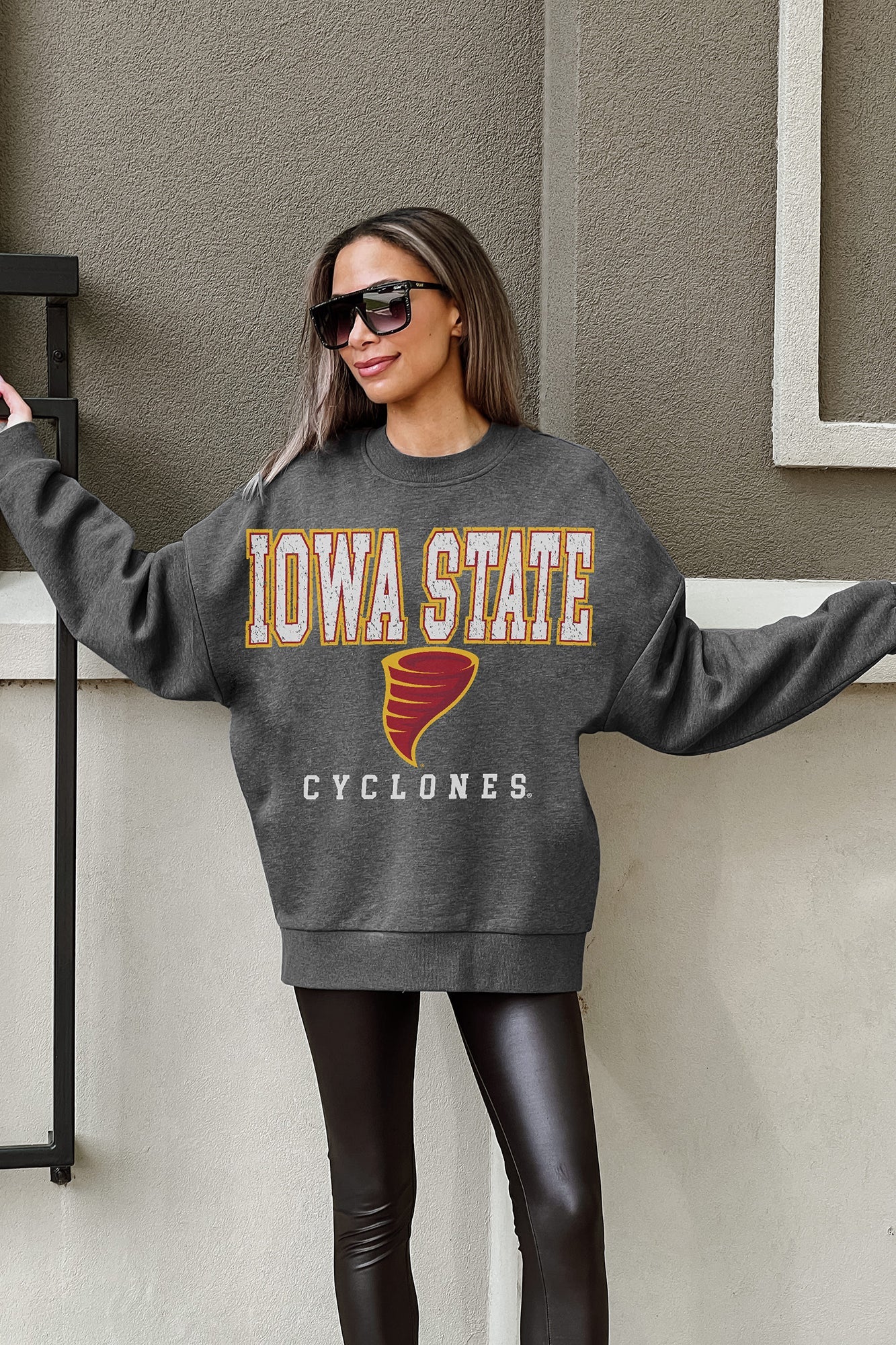 IOWA STATE CYCLONES EASY STREET PREMIUM FLEECE DROP SHOULDER CREWNECK PULLOVER