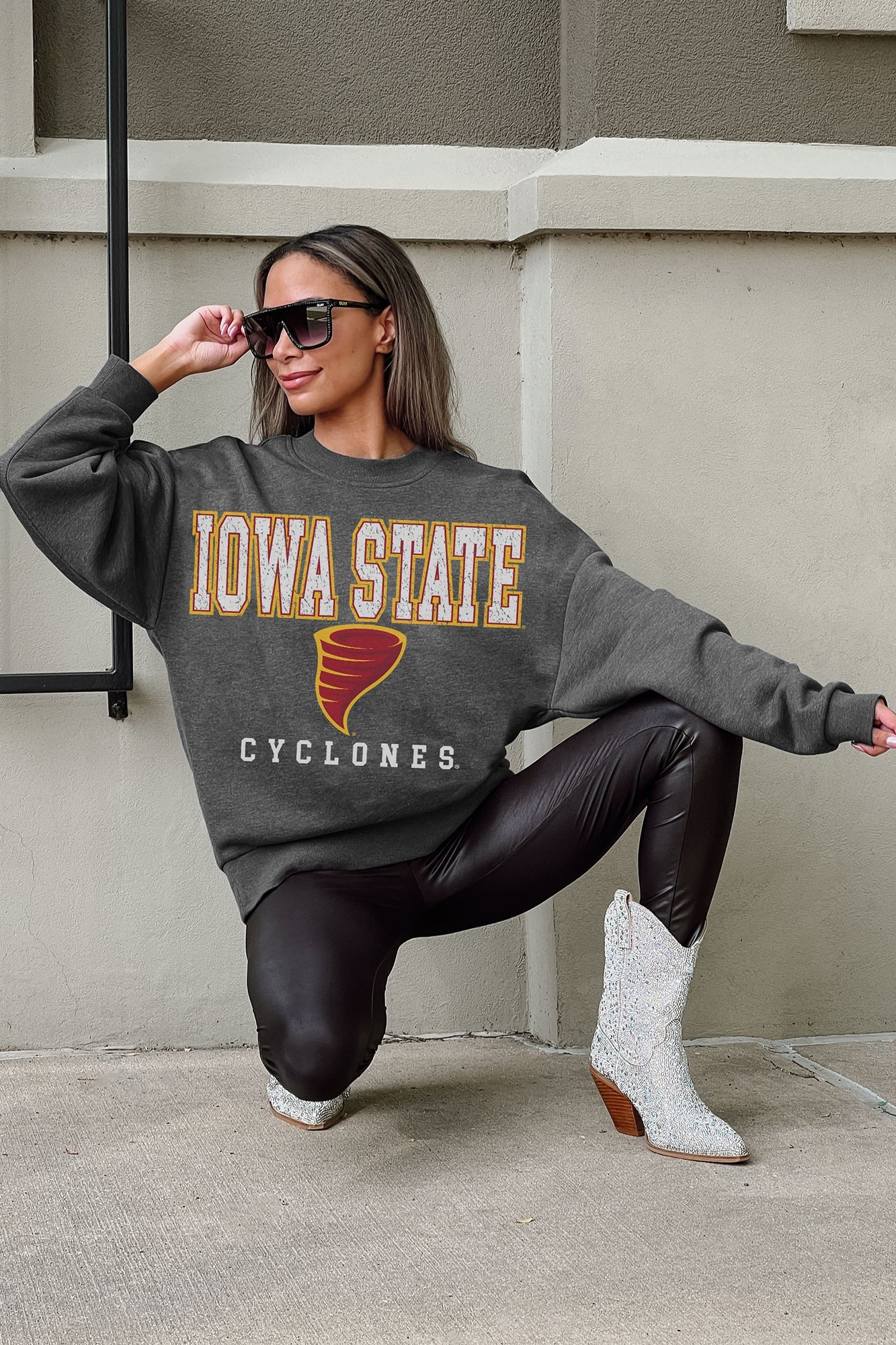 IOWA STATE CYCLONES EASY STREET PREMIUM FLEECE DROP SHOULDER CREWNECK PULLOVER