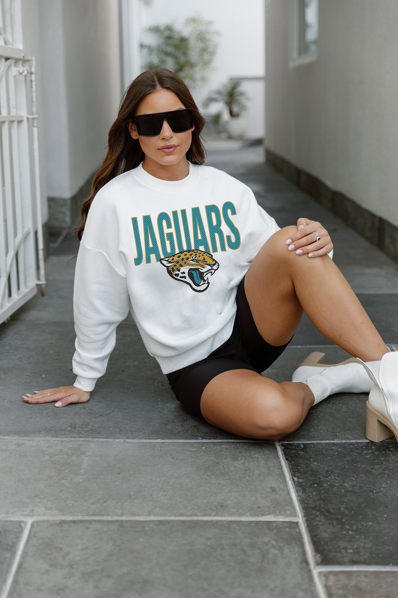 JACKSONVILLE JAGUARS JUST GO WITH IT PREMIUM FLEECE DROP SHOULDER CREWNECK  PULLOVER