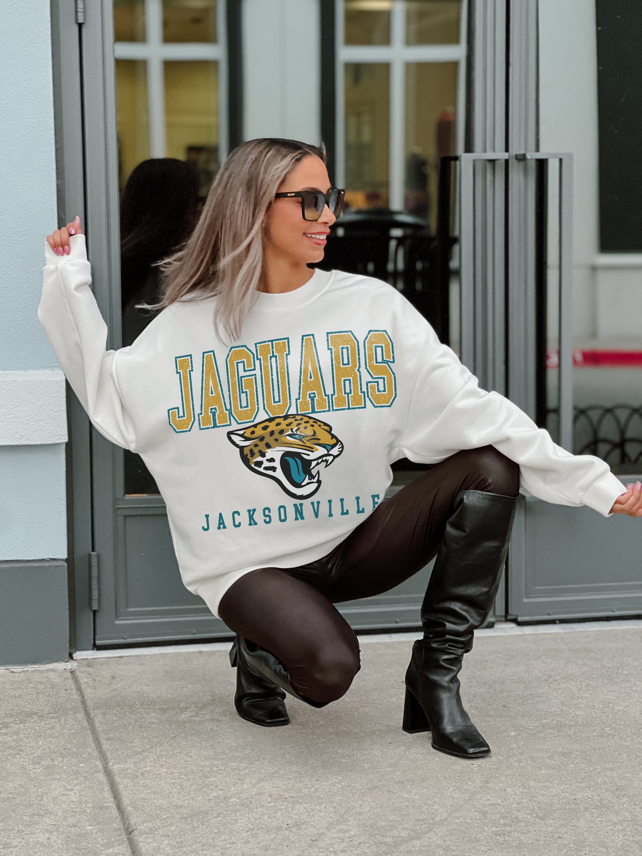 GC x NFL Jacksonville Jaguars Sunday Drives Premium Fleece Drop Shoulder Crewneck Pullover S / White