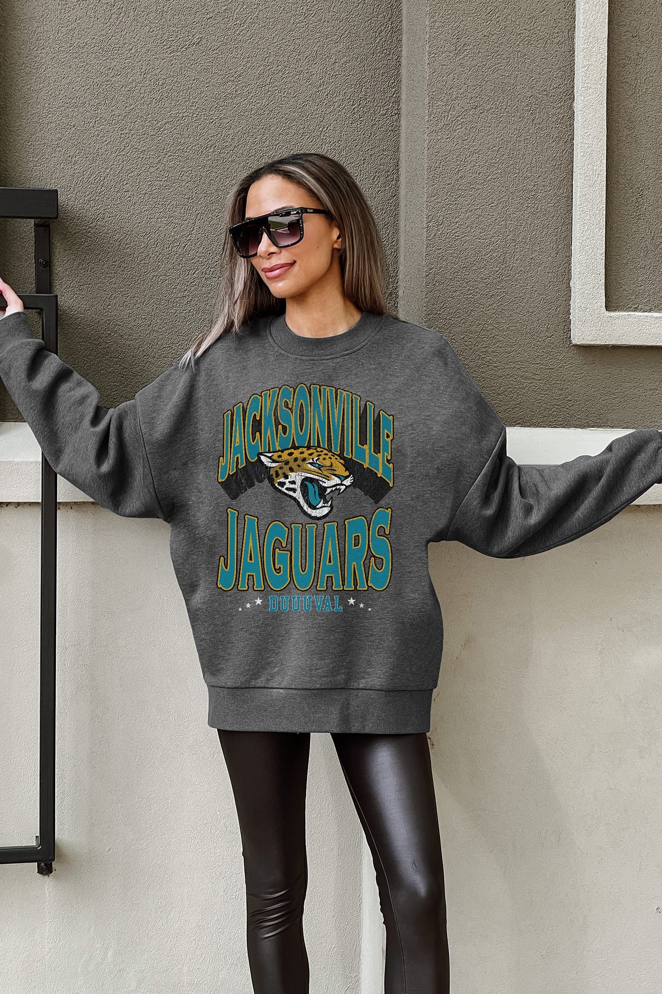 JACKSONVILLE JAGUARS LONG WEEKEND PREMIUM FLEECE DROP SHOULDER CREWNECK PULLOVER