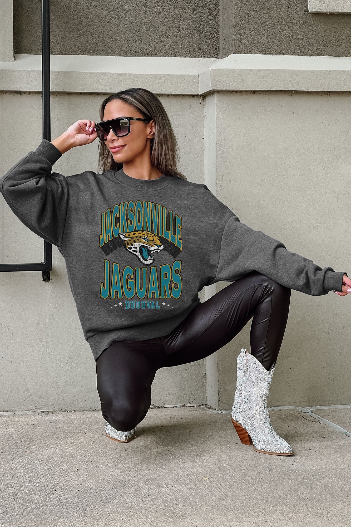 JACKSONVILLE JAGUARS LONG WEEKEND PREMIUM FLEECE DROP SHOULDER CREWNECK PULLOVER