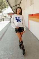 KENTUCKY WILDCATS TAILGATE QUEEN PREMIUM FLEECE DROP SHOULDER CREWNECK PULLOVER BY MADI PREWETT TROUTT