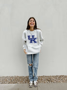 KENTUCKY WILDCATS TAILGATE QUEEN PREMIUM FLEECE DROP SHOULDER CREWNECK PULLOVER BY MADI PREWETT TROUTT