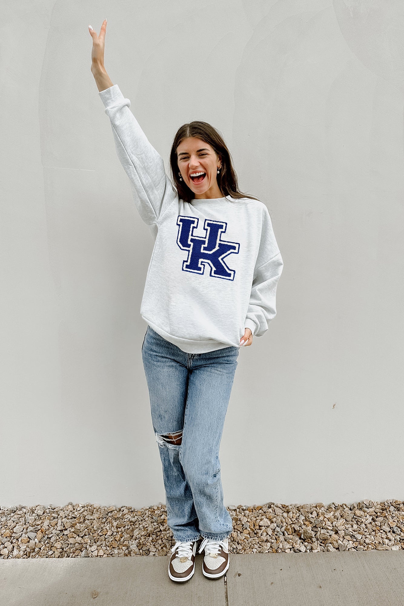 KENTUCKY WILDCATS TAILGATE QUEEN PREMIUM FLEECE DROP SHOULDER CREWNECK PULLOVER BY MADI PREWETT TROUTT