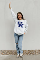 KENTUCKY WILDCATS TAILGATE QUEEN PREMIUM FLEECE DROP SHOULDER CREWNECK PULLOVER BY MADI PREWETT TROUTT