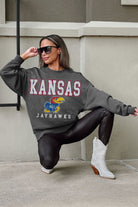 KANSAS JAYHAWKS EASY STREET PREMIUM FLEECE DROP SHOULDER CREWNECK PULLOVER