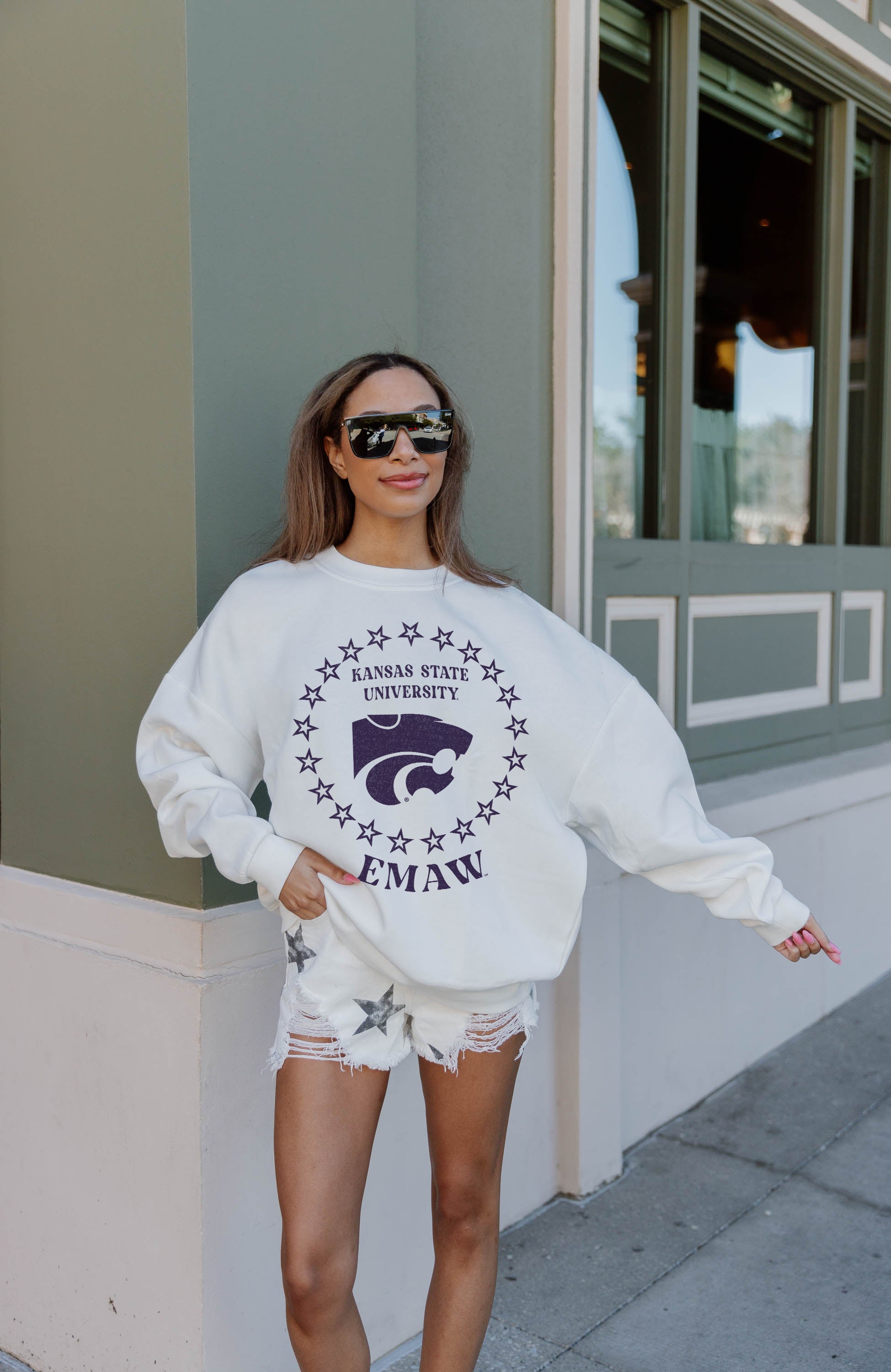 KANSAS STATE WILDCATS SUPERSTAR PREMIUM FLEECE DROP SHOULDER CREWNECK PULLOVER