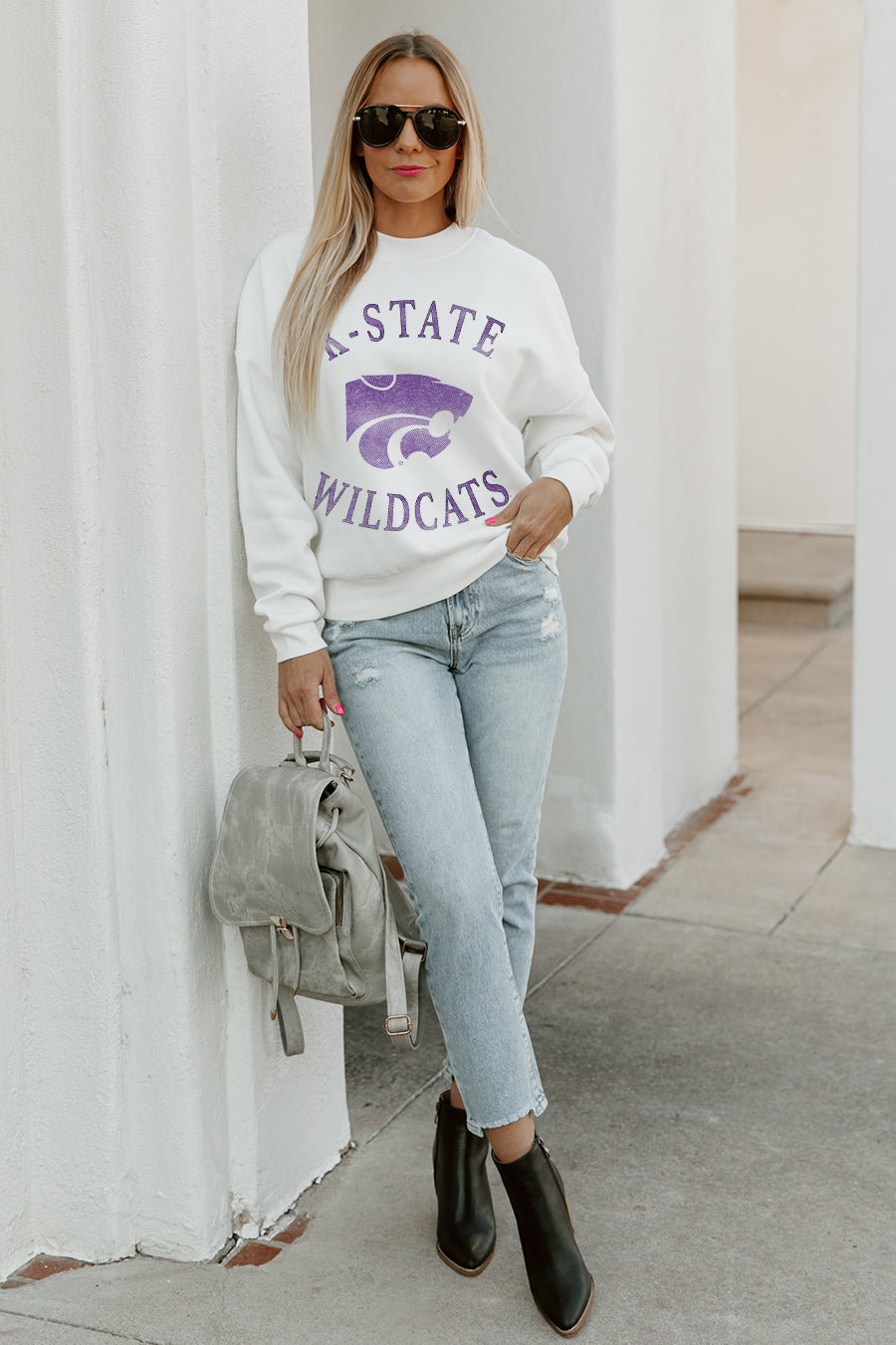 KANSAS STATE WILDCATS PLAY ON PREMIUM FLEECE DROP SHOULDER CREWNECK PULLOVER