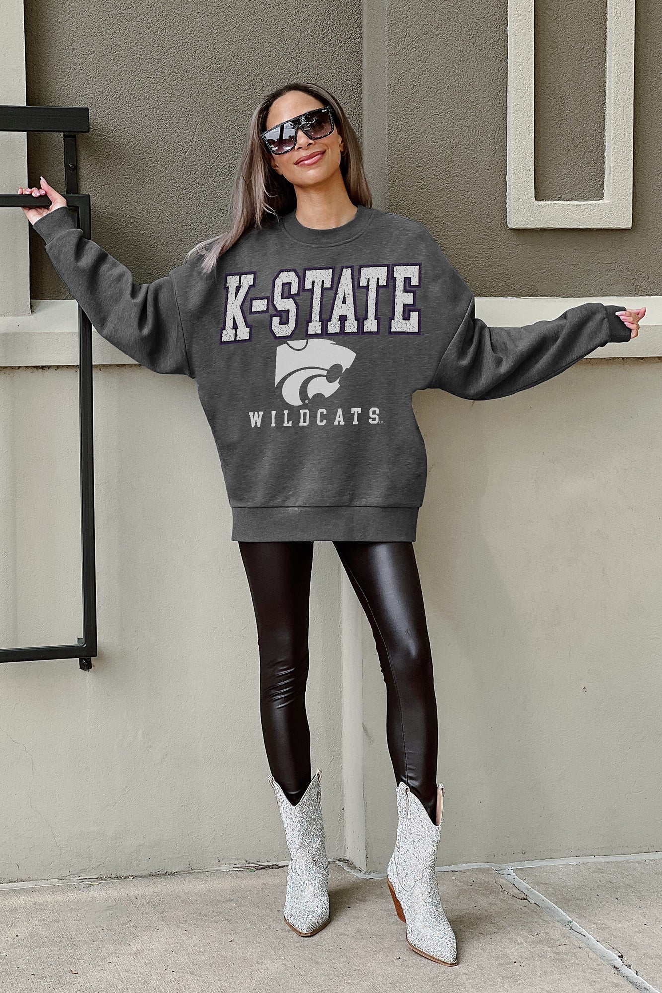 KANSAS STATE WILDCATS EASY STREET PREMIUM FLEECE DROP SHOULDER CREWNECK PULLOVER