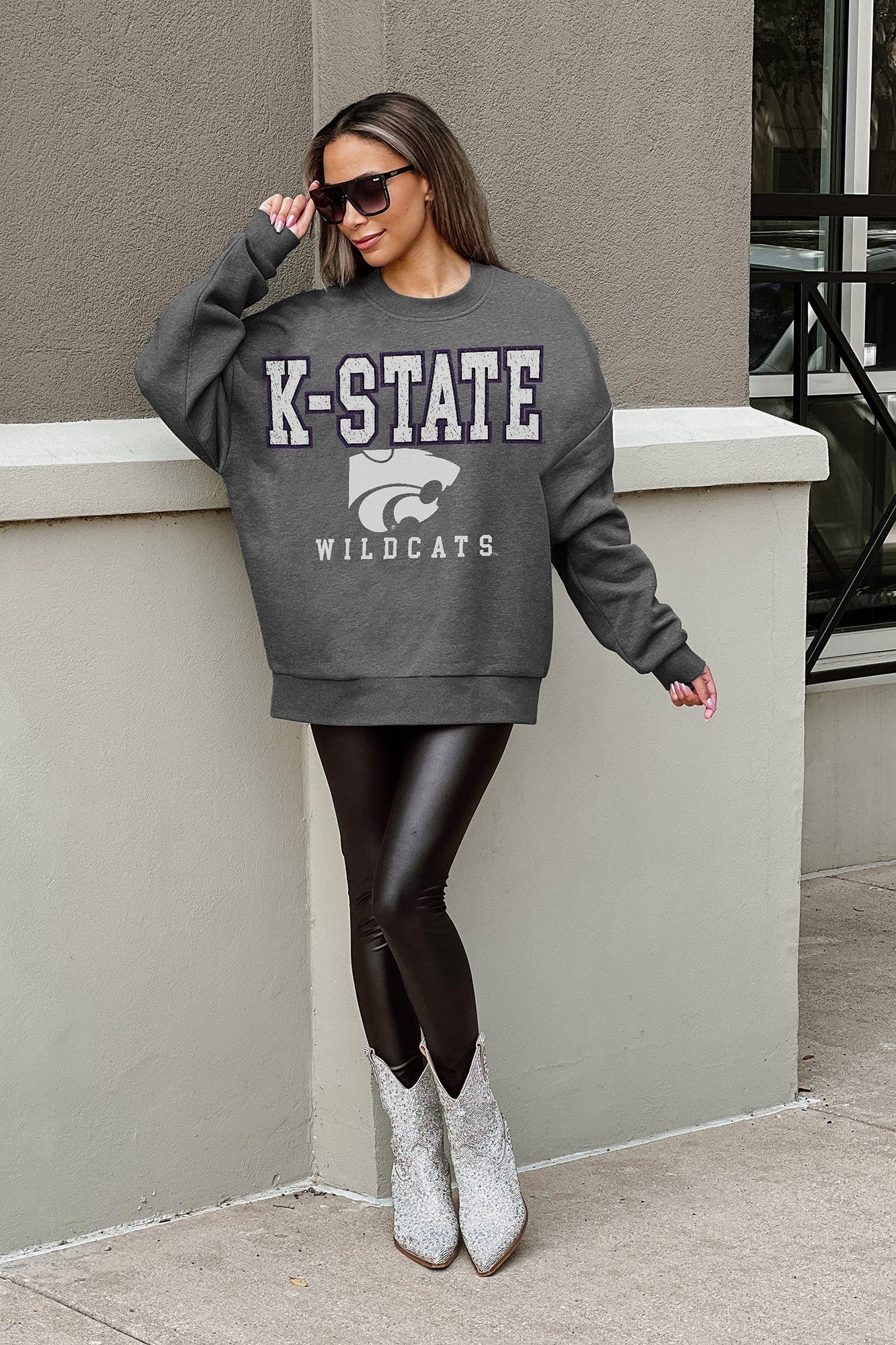 KANSAS STATE WILDCATS EASY STREET PREMIUM FLEECE DROP SHOULDER CREWNECK PULLOVER