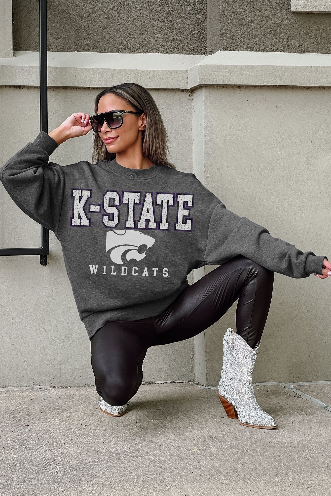 KANSAS STATE WILDCATS EASY STREET PREMIUM FLEECE DROP SHOULDER CREWNECK PULLOVER