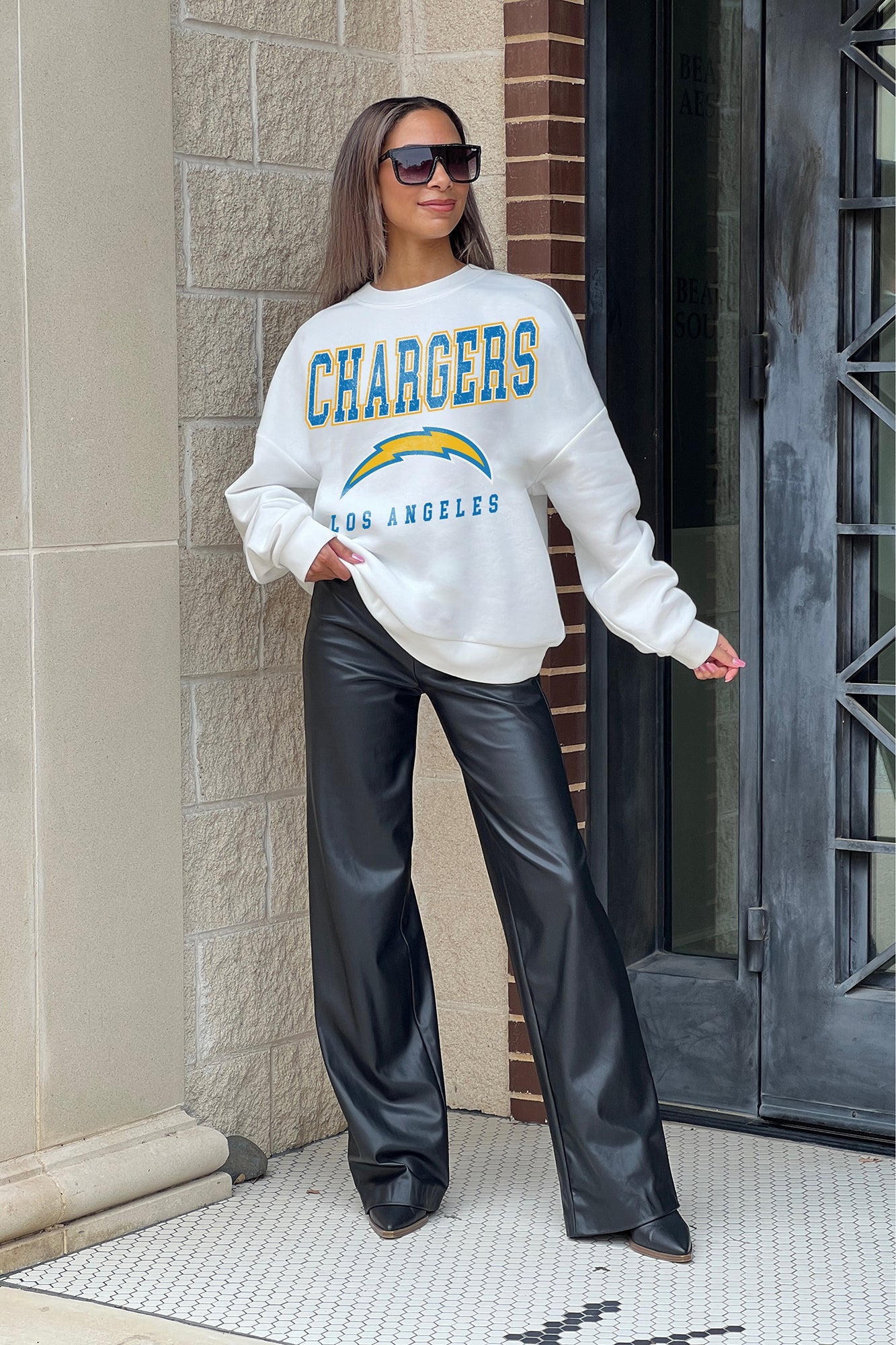 LOS ANGELES CHARGERS SUNDAY DRIVES PREMIUM FLEECE DROP SHOULDER CREWNECK PULLOVER