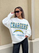 LOS ANGELES CHARGERS SUNDAY DRIVES PREMIUM FLEECE DROP SHOULDER CREWNECK PULLOVER