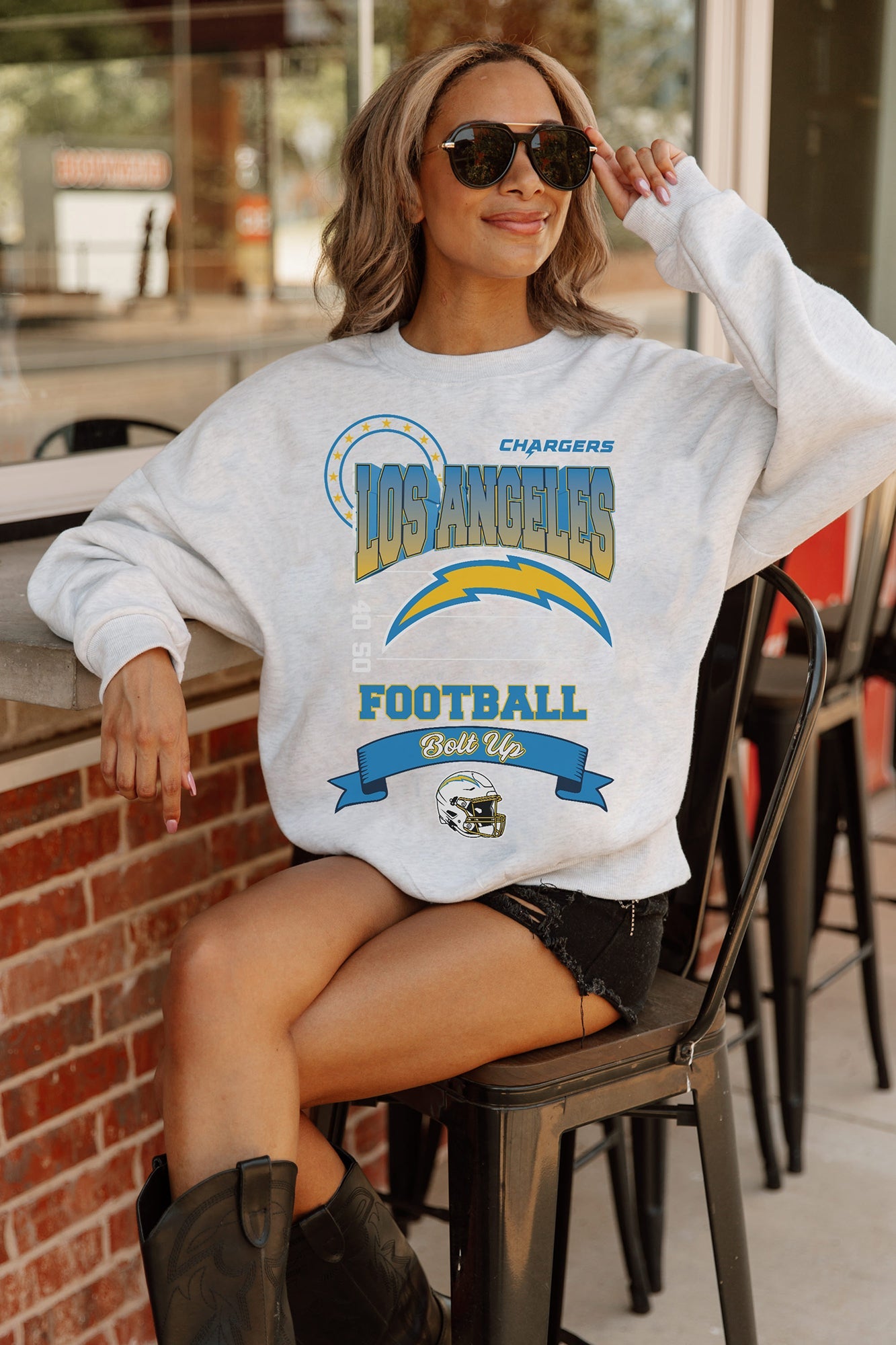 LOS ANGELES CHARGERS RUN THE SHOW PREMIUM FLEECE DROP SHOULDER CREWNECK PULLOVER