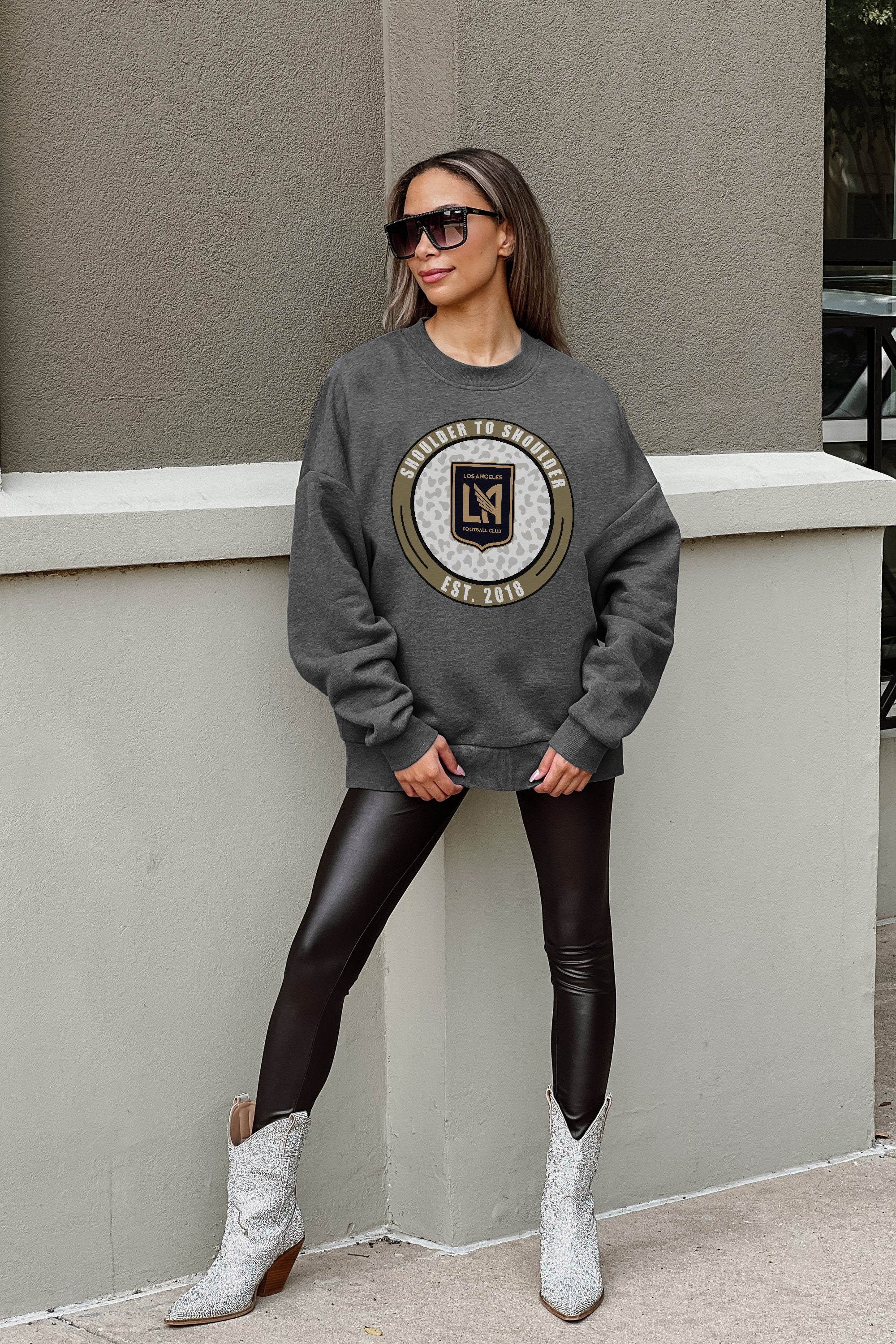 LOS ANGELES FC BIG GOALS PREMIUM FLEECE DROP SHOULDER CREWNECK PULLOVER