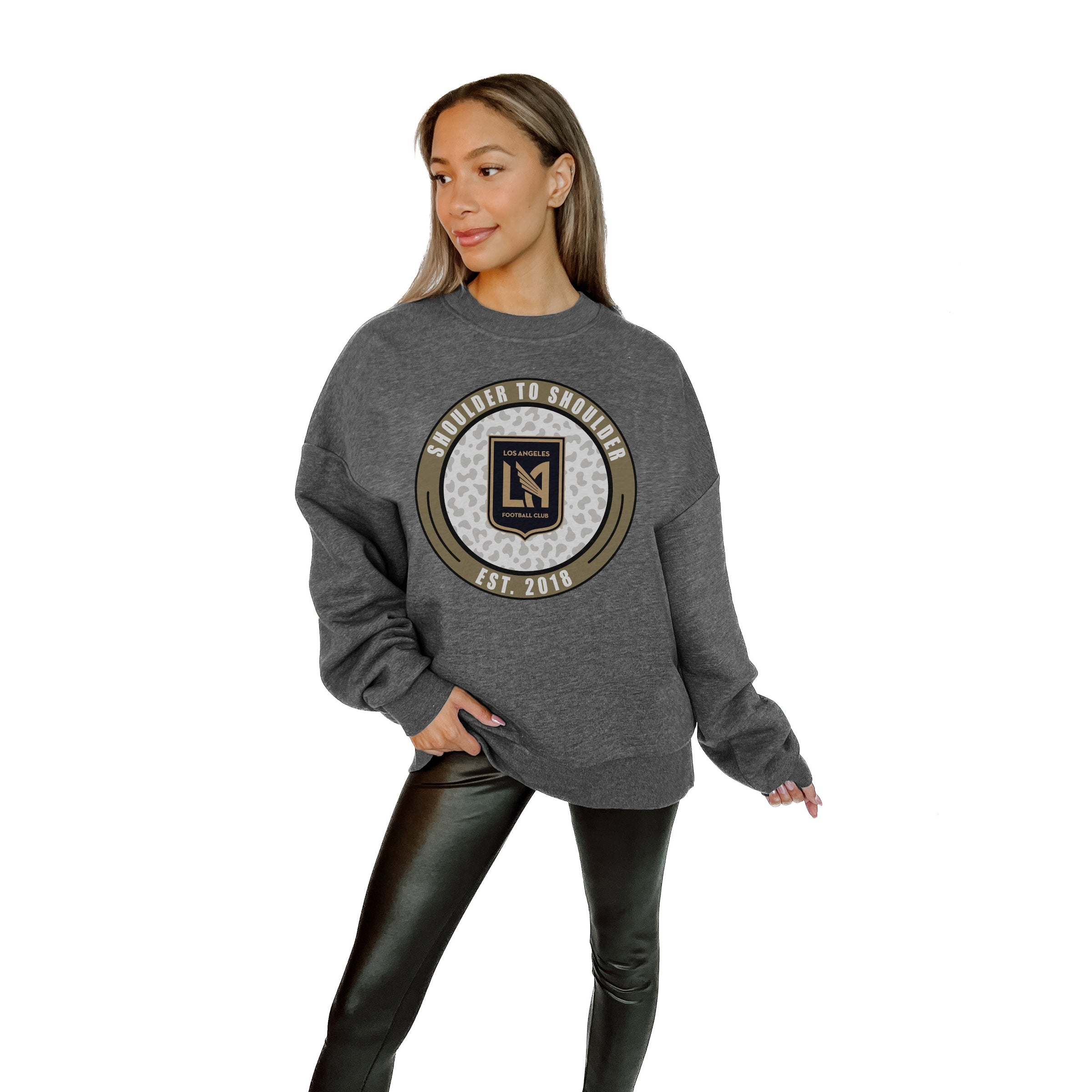 LOS ANGELES FC BIG GOALS PREMIUM FLEECE DROP SHOULDER CREWNECK PULLOVER