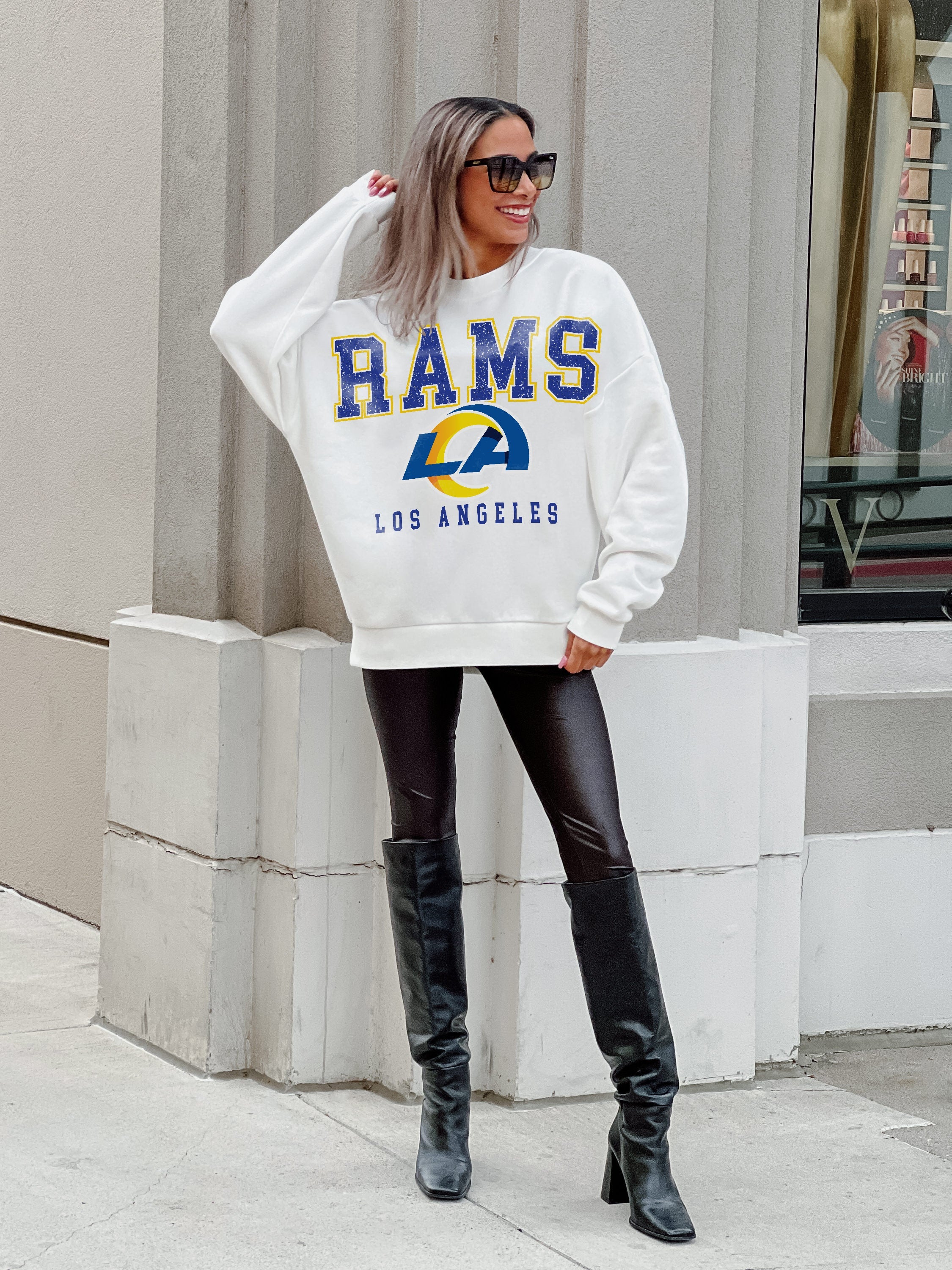Nfl Los Angeles Rams Men's Varsity Letter Long Sleeve Crew Fleece