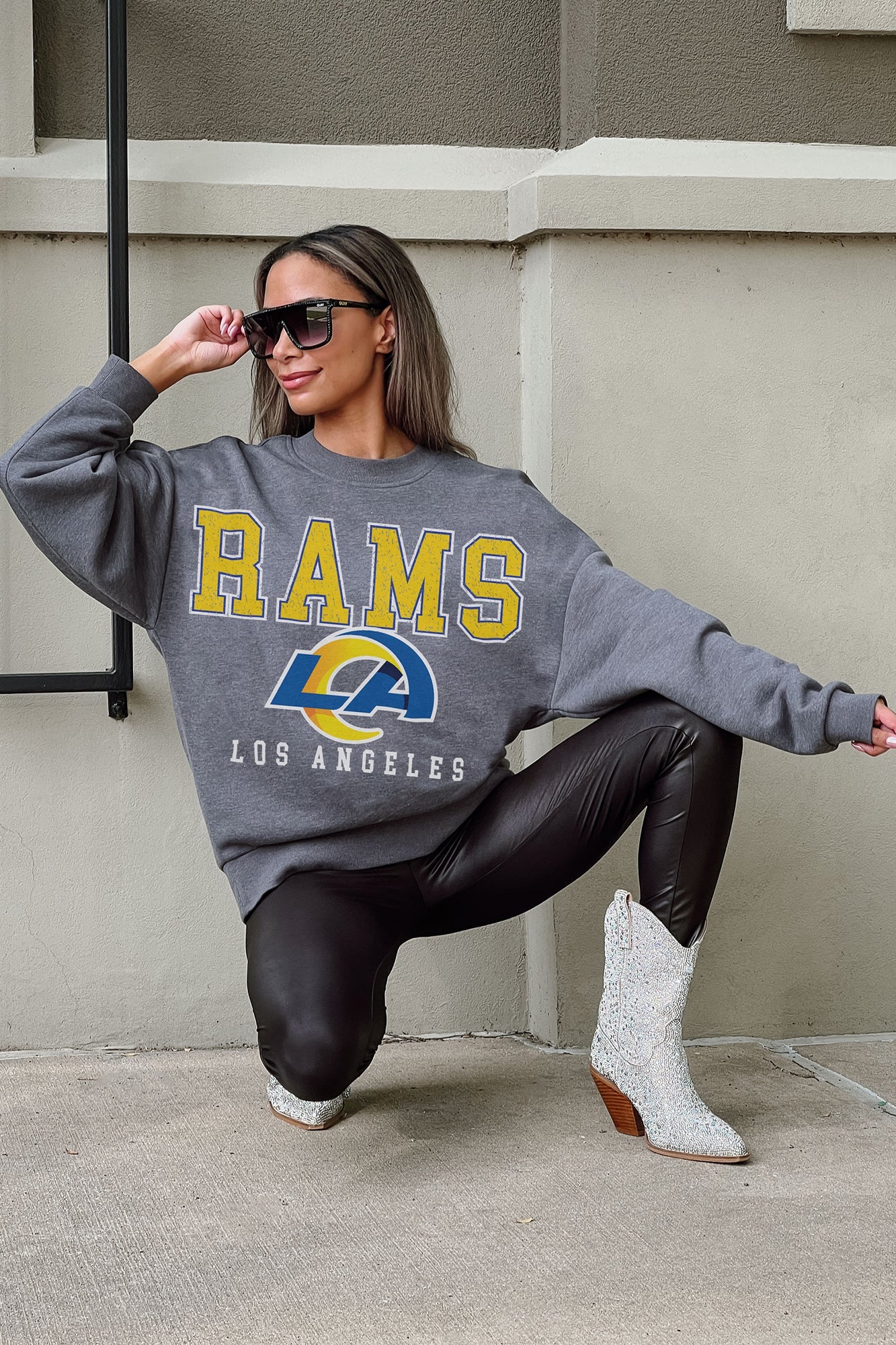 LOS ANGELES RAMS BRING THE ENERGY PREMIUM FLEECE DROP SHOULDER CREWNECK PULLOVER