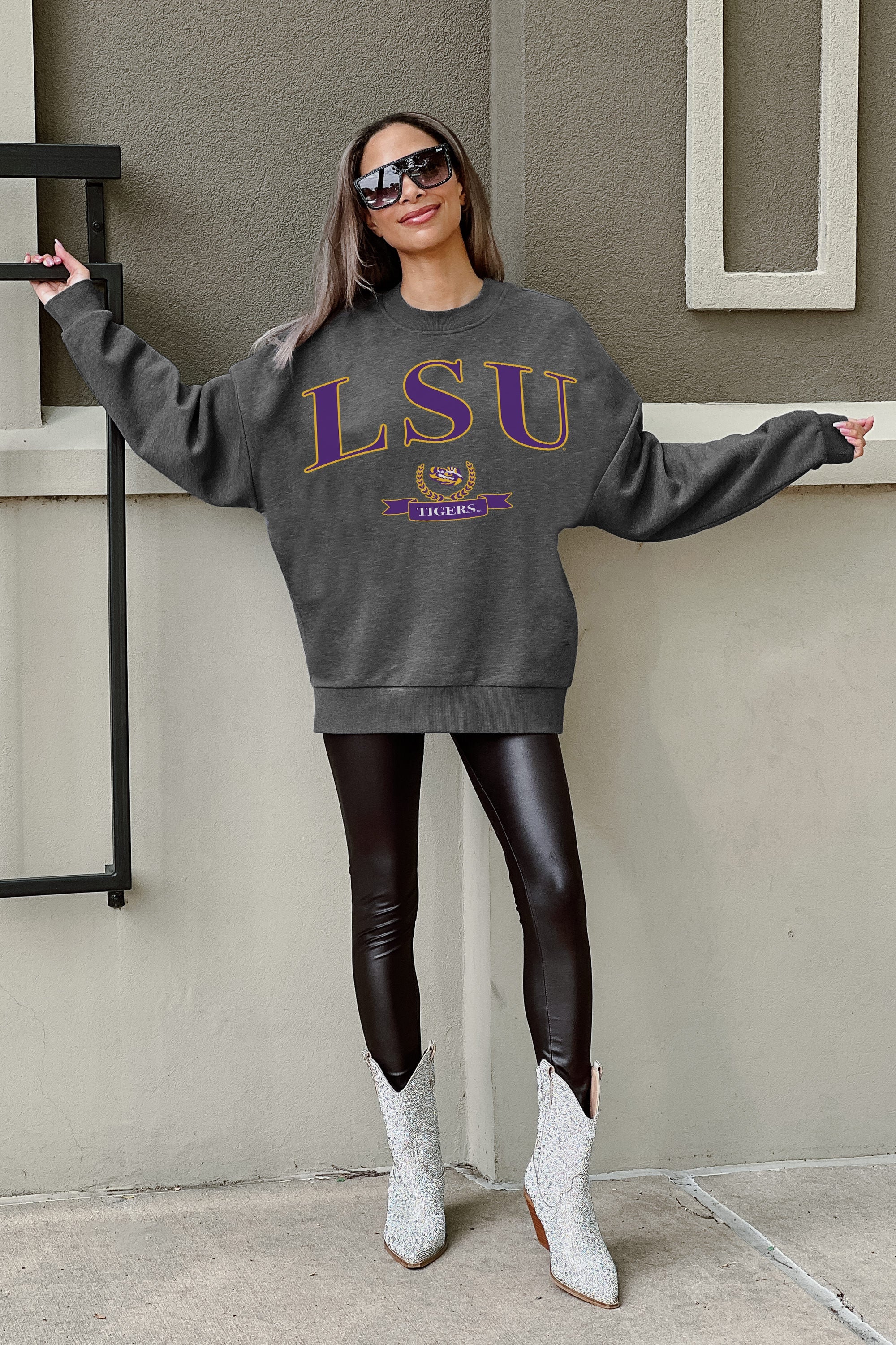 LSU TIGERS SEAL THE DEAL PREMIUM FLEECE DROP SHOULDER CREWNECK PULLOVER