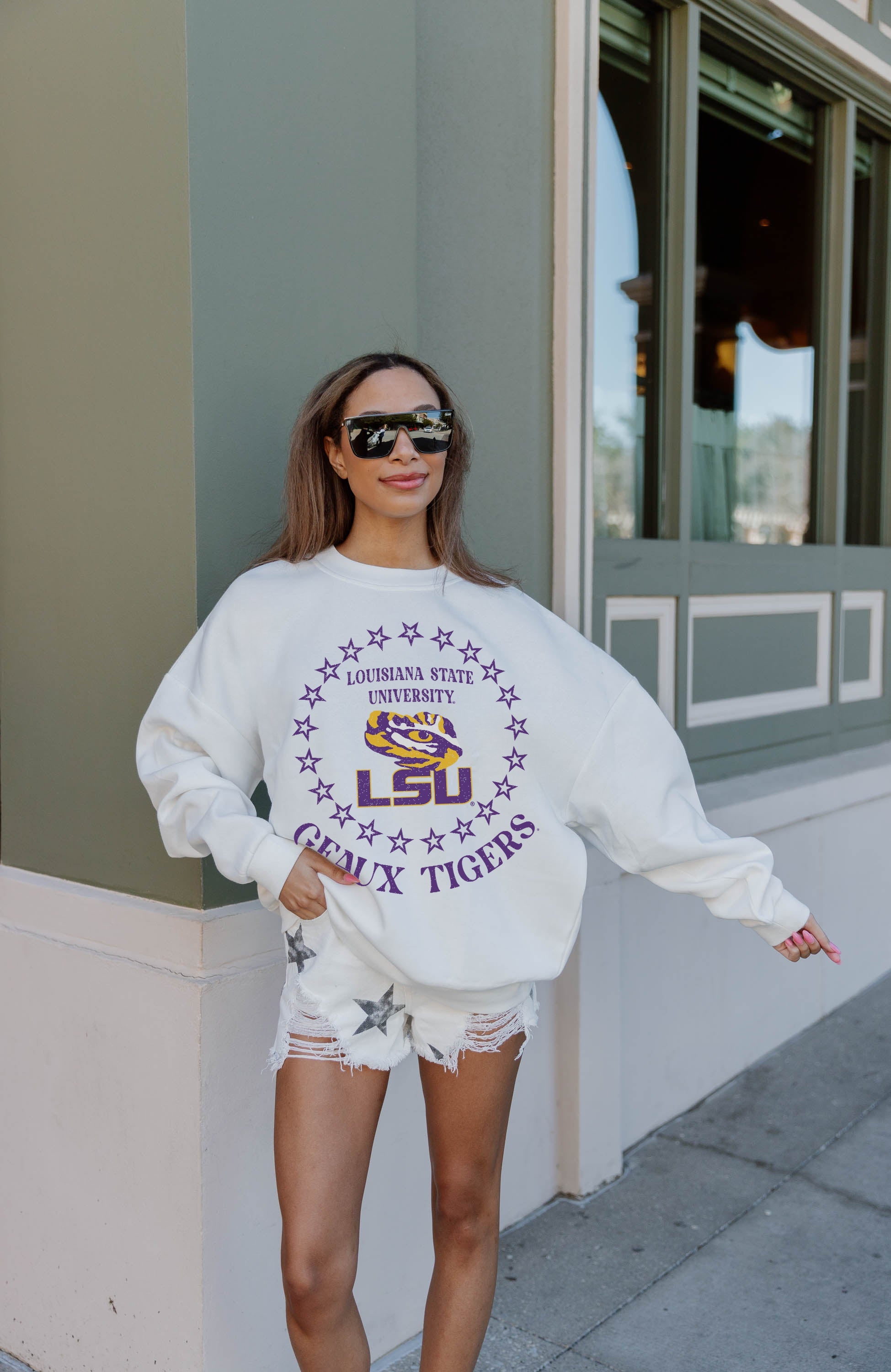 LSU TIGERS SUPERSTAR PREMIUM FLEECE DROP SHOULDER CREWNECK PULLOVER