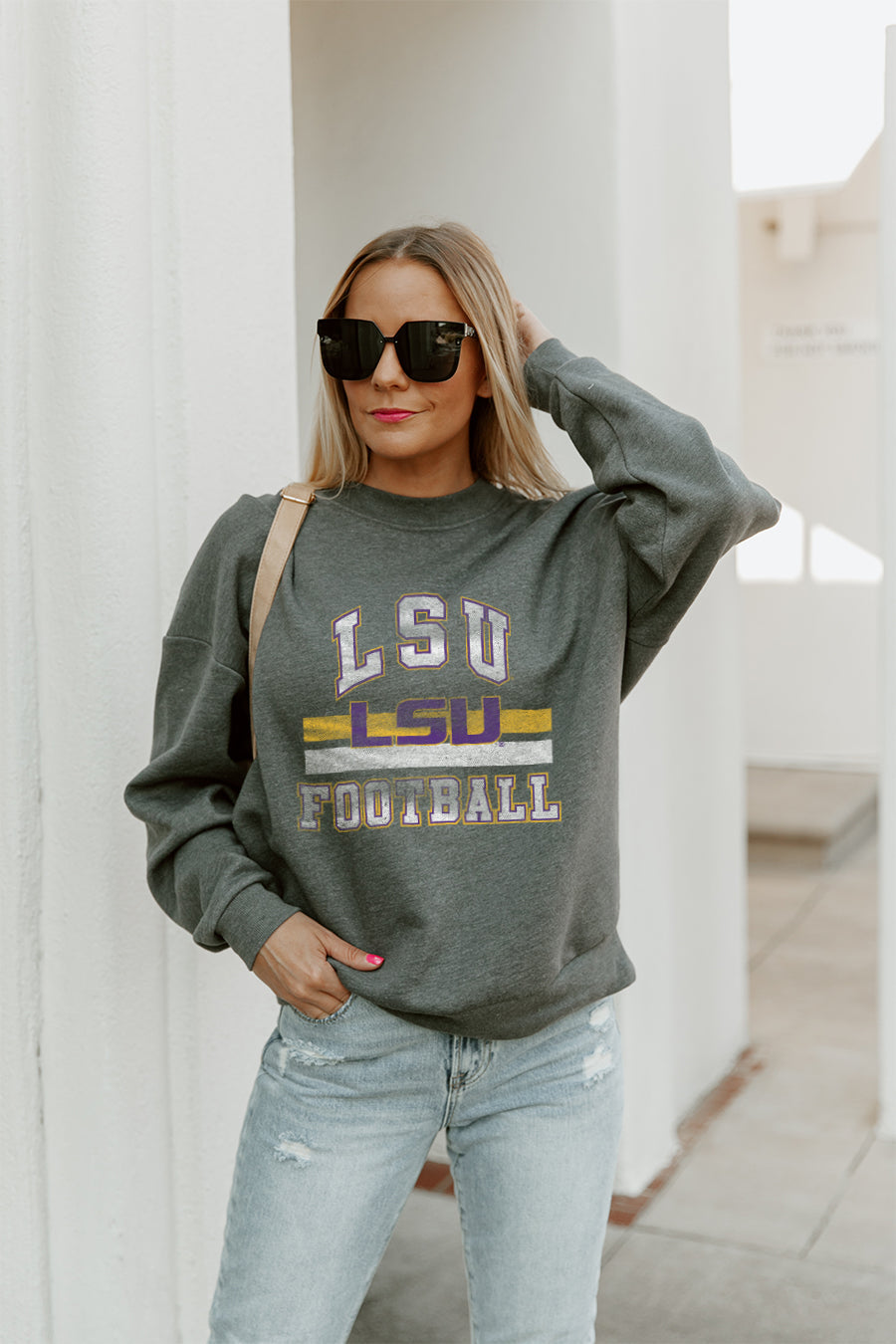 LSU TIGERS PLAYMAKER PREMIUM FLEECE DROP SHOULDER CREWNECK PULLOVER