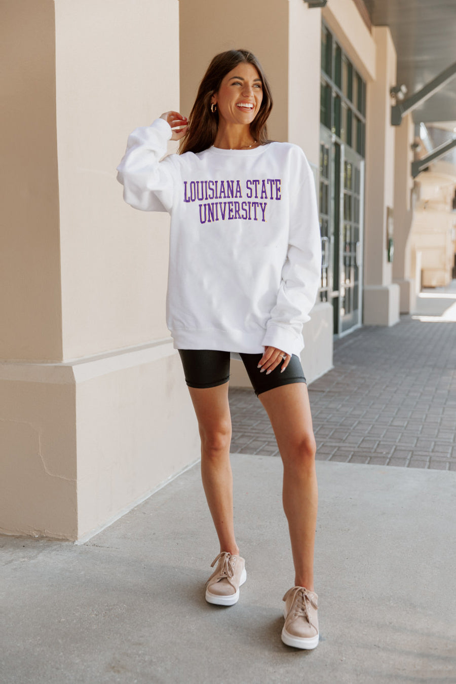 LSU TIGERS WORK FOR IT CREW DROP SHOULDER PULLOVER BY MADI PREWETT