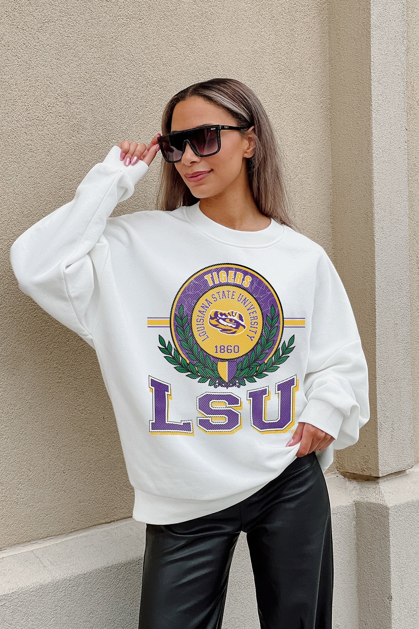 LSU TIGERS HOT SHOT PREMIUM FLEECE DROP SHOULDER CREWNECK PULLOVER