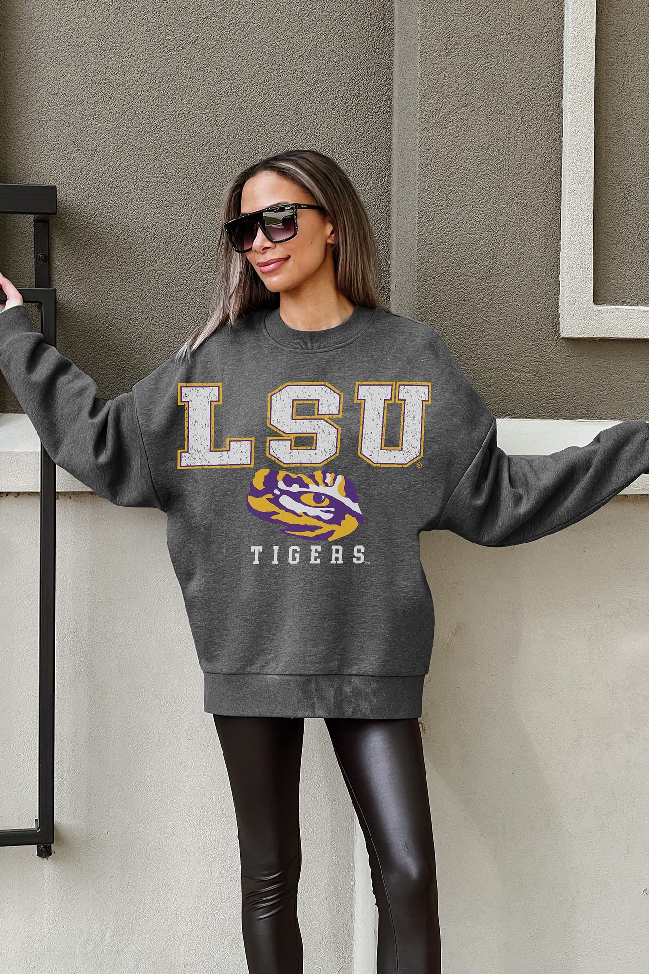 LSU TIGERS EASY STREET PREMIUM FLEECE DROP SHOULDER CREWNECK PULLOVER