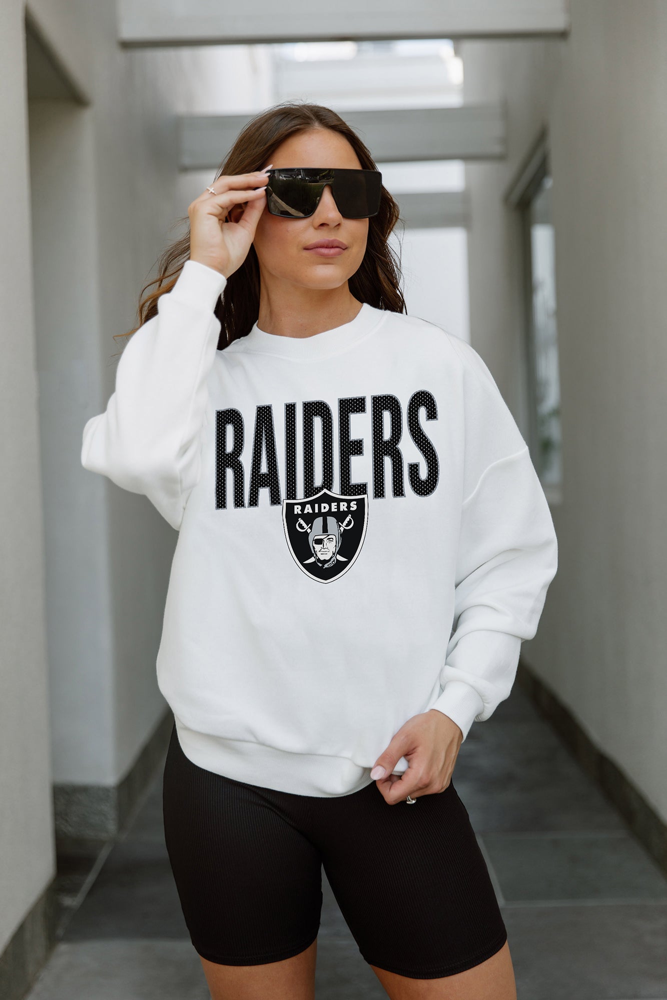 Silver and Black Raiders White Short Sleeve Crop Top / Cropped