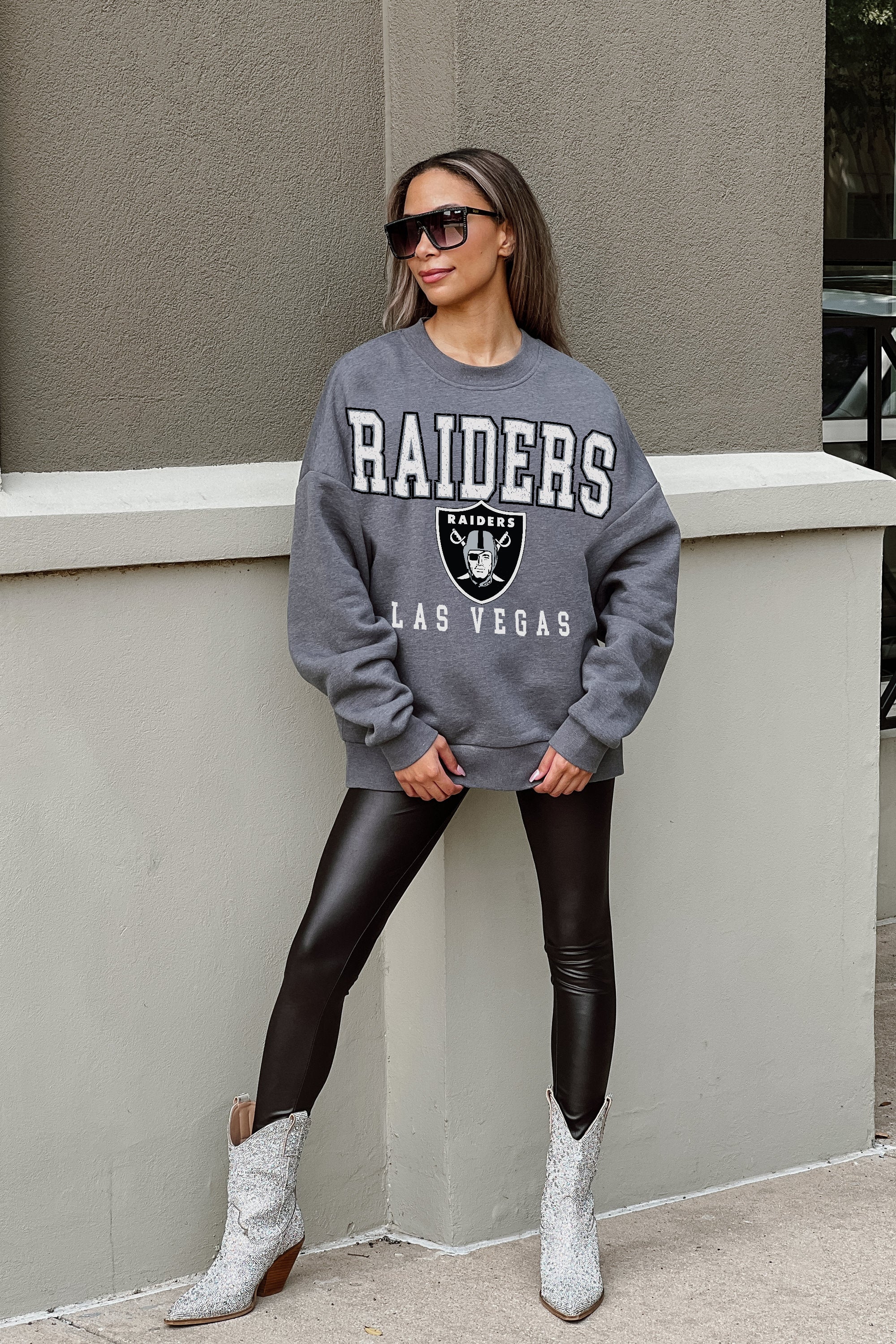 LAS VEGAS RAIDERS BRING THE ENERGY PREMIUM FLEECE DROP SHOULDER CREWNECK  PULLOVER