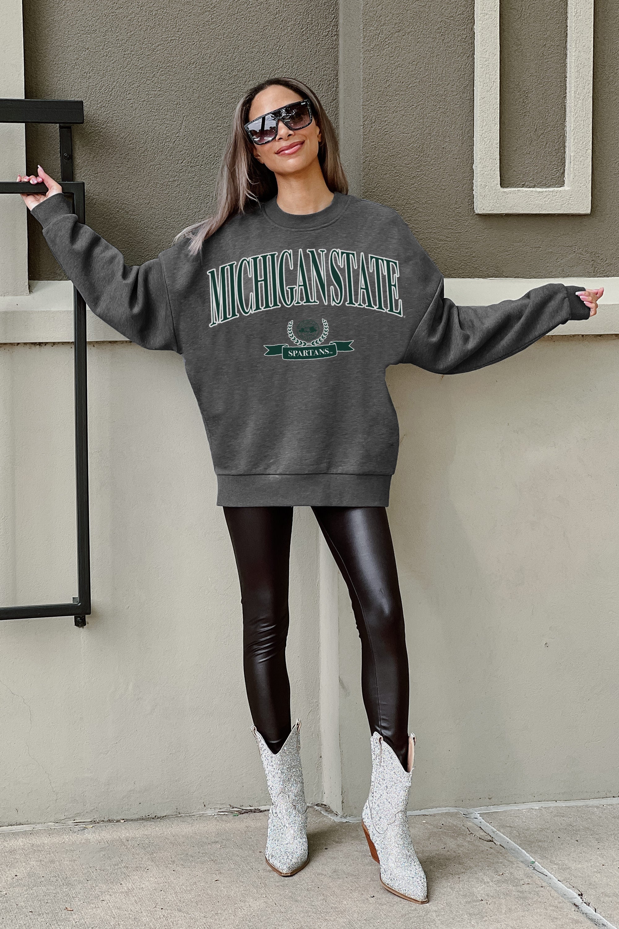 MICHIGAN STATE SPARTANS SEAL THE DEAL PREMIUM FLEECE DROP SHOULDER CREWNECK PULLOVER