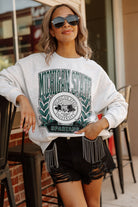 MICHIGAN STATE SPARTANS GO FIGHT WIN PREMIUM FLEECE DROP SHOULDER CREWNECK PULLOVER BY MADI PREWETT