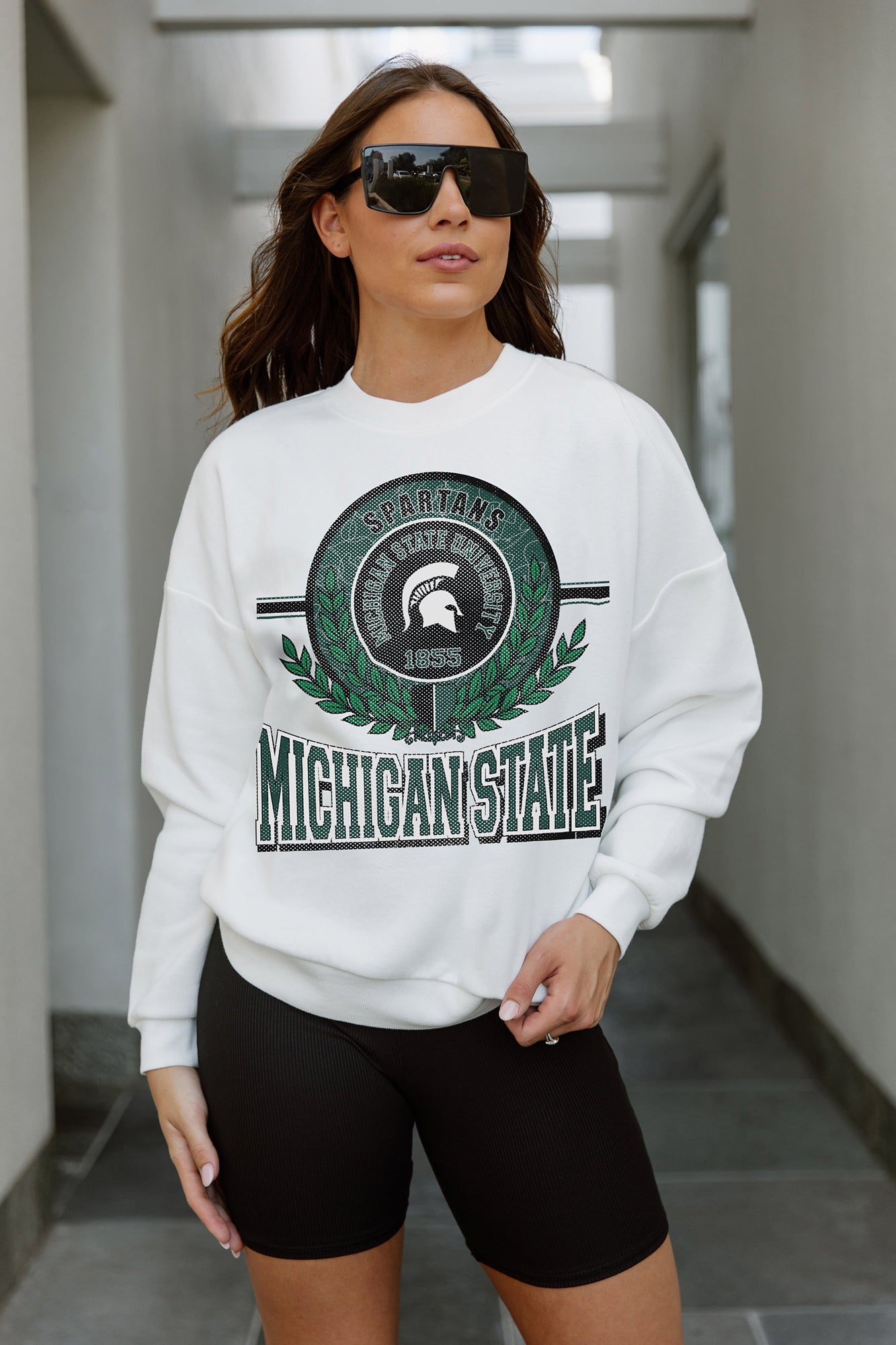 MICHIGAN STATE SPARTANS HOT SHOT PREMIUM FLEECE DROP SHOULDER CREWNECK PULLOVER