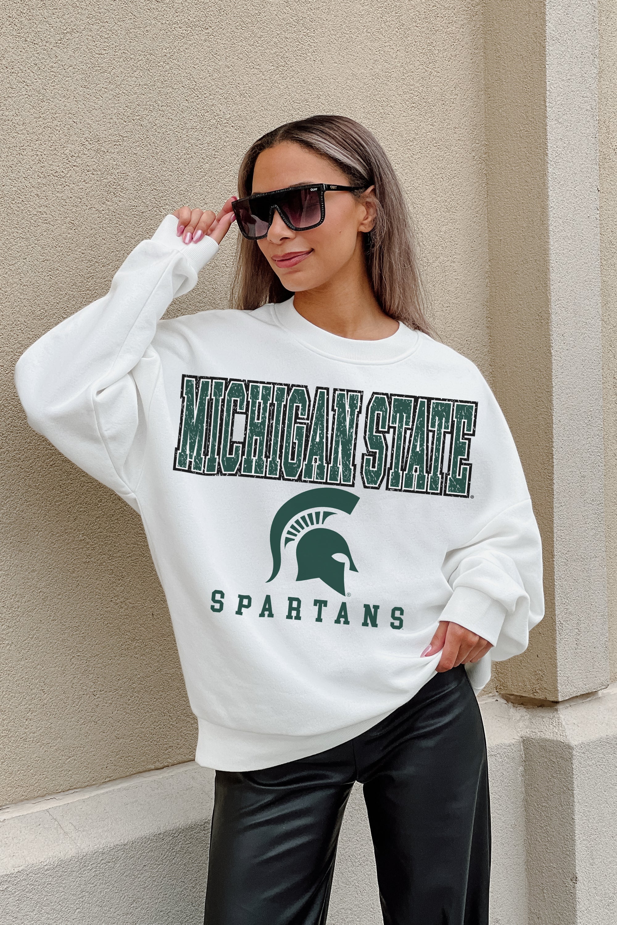 MICHIGAN STATE SPARTANS FREESTYLE PREMIUM FLEECE DROP SHOULDER CREWNECK PULLOVER