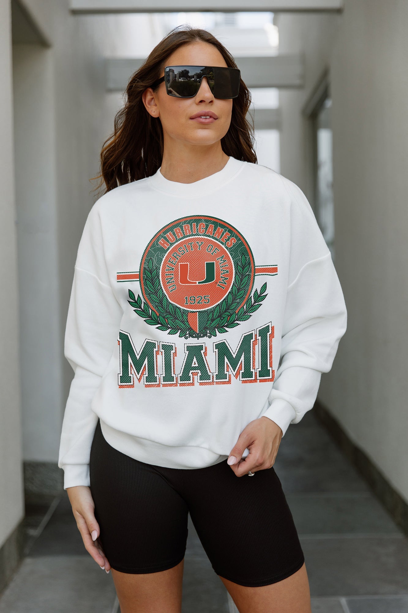 MIAMI HURRICANES HOT SHOT PREMIUM FLEECE DROP SHOULDER CREWNECK PULLOVER