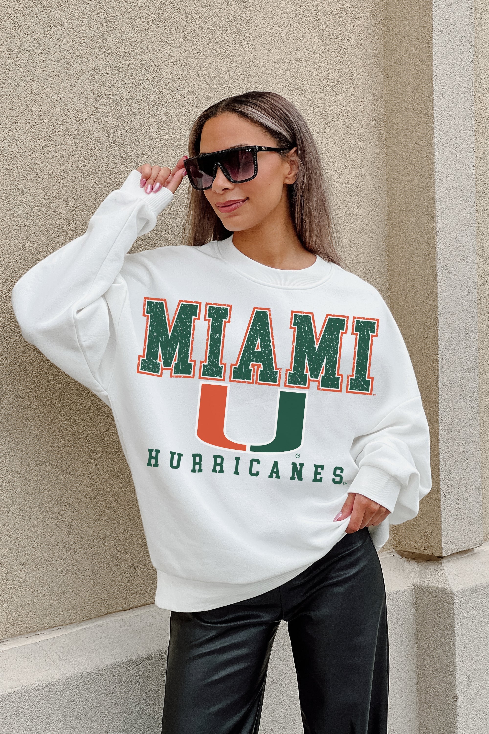 MIAMI HURRICANES FREESTYLE PREMIUM FLEECE DROP SHOULDER CREWNECK PULLOVER