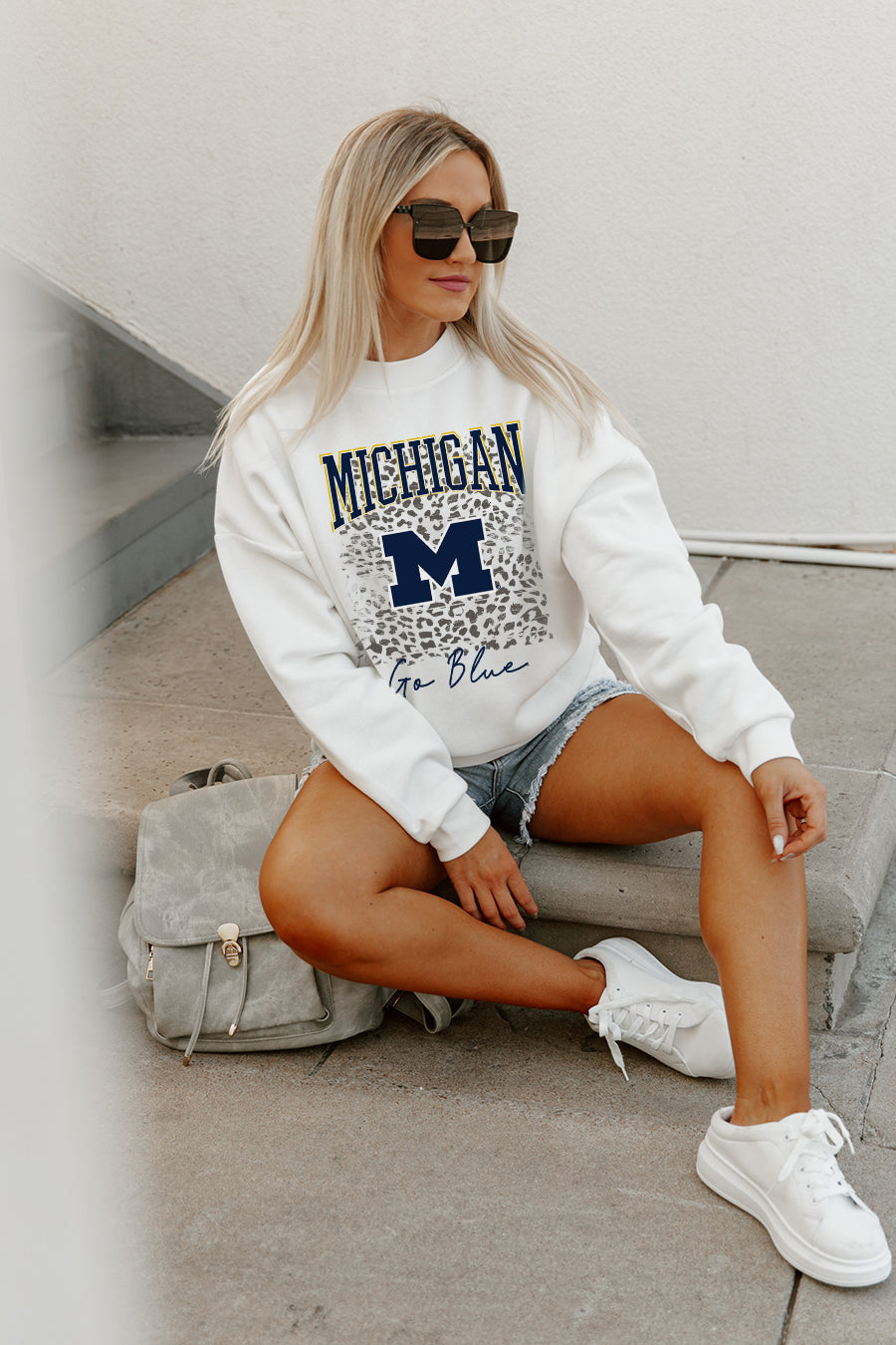 MICHIGAN WOLVERINES WILD GAME PREMIUM FLEECE DROP SHOULDER CREWNECK PULLOVER