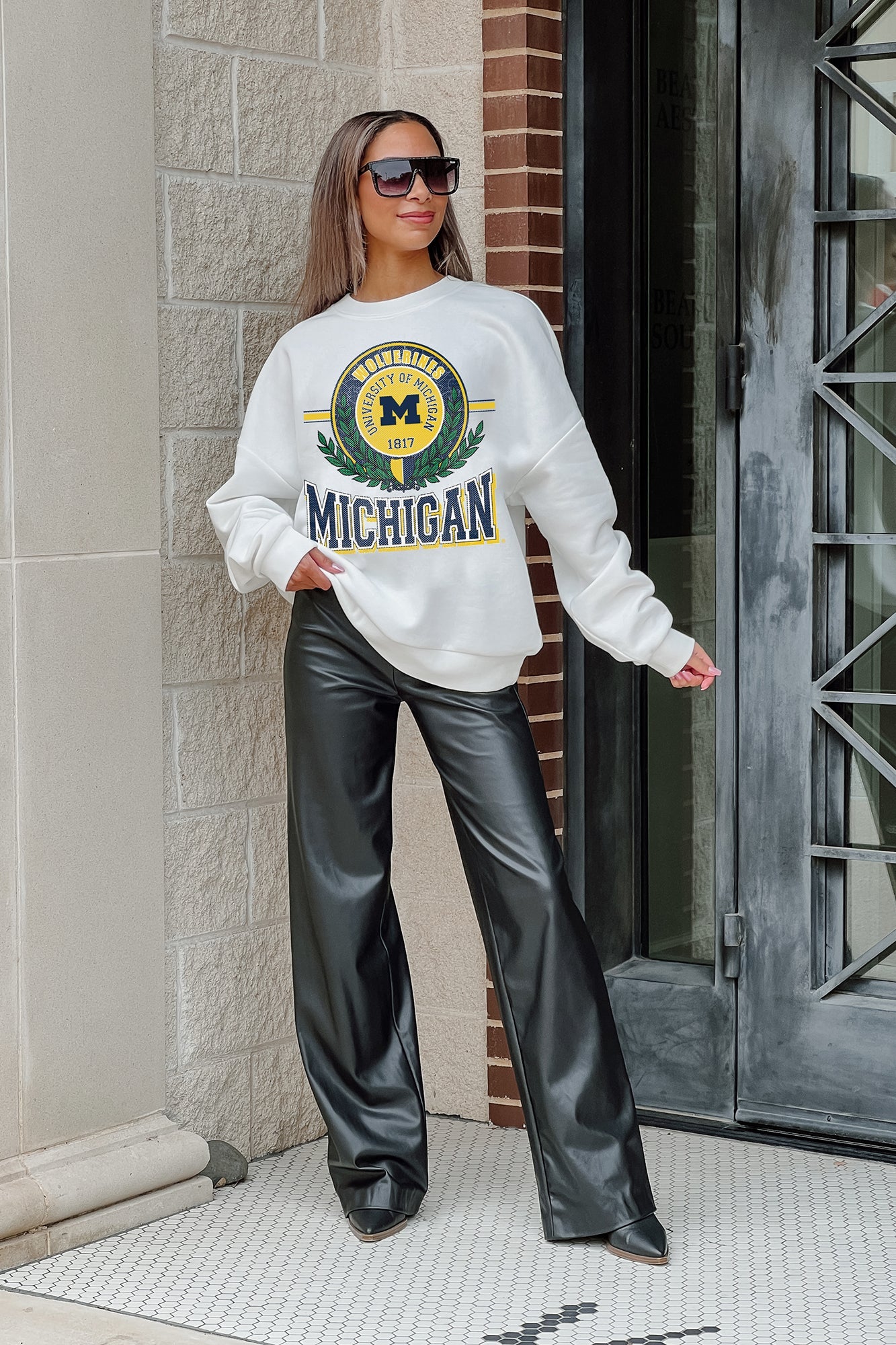 MICHIGAN WOLVERINES HOT SHOT PREMIUM FLEECE DROP SHOULDER CREWNECK PULLOVER