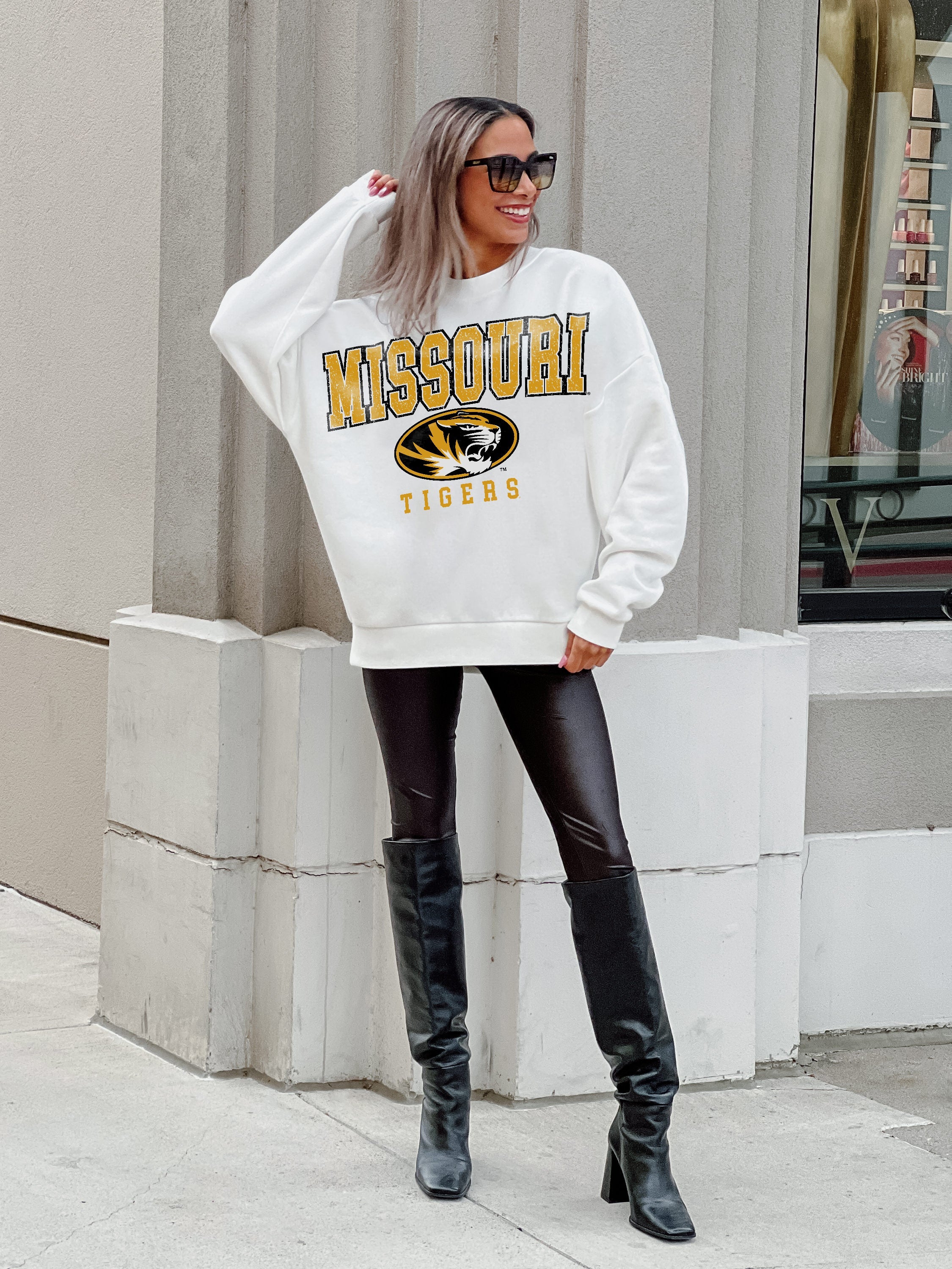 MISSOURI TIGERS FREESTYLE PREMIUM FLEECE DROP SHOULDER CREWNECK PULLOVER