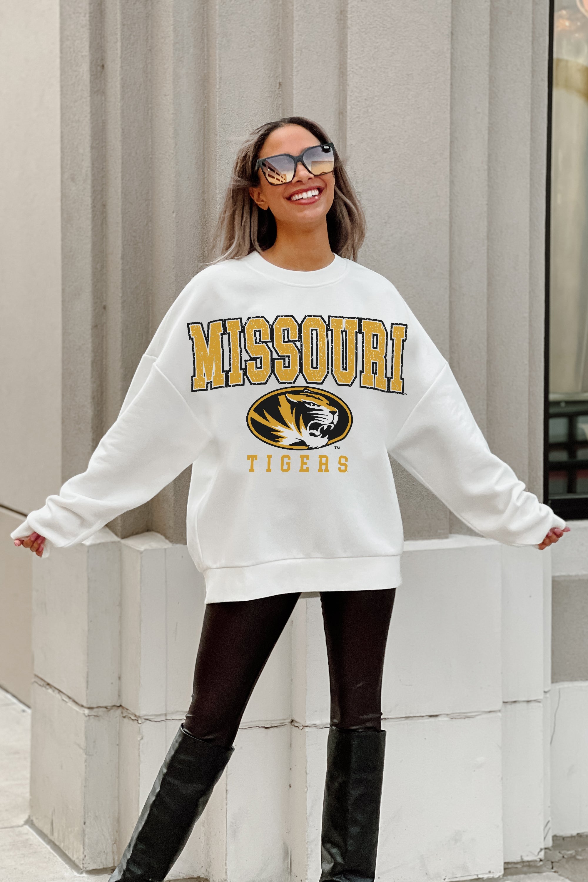 MISSOURI TIGERS FREESTYLE PREMIUM FLEECE DROP SHOULDER CREWNECK PULLOVER