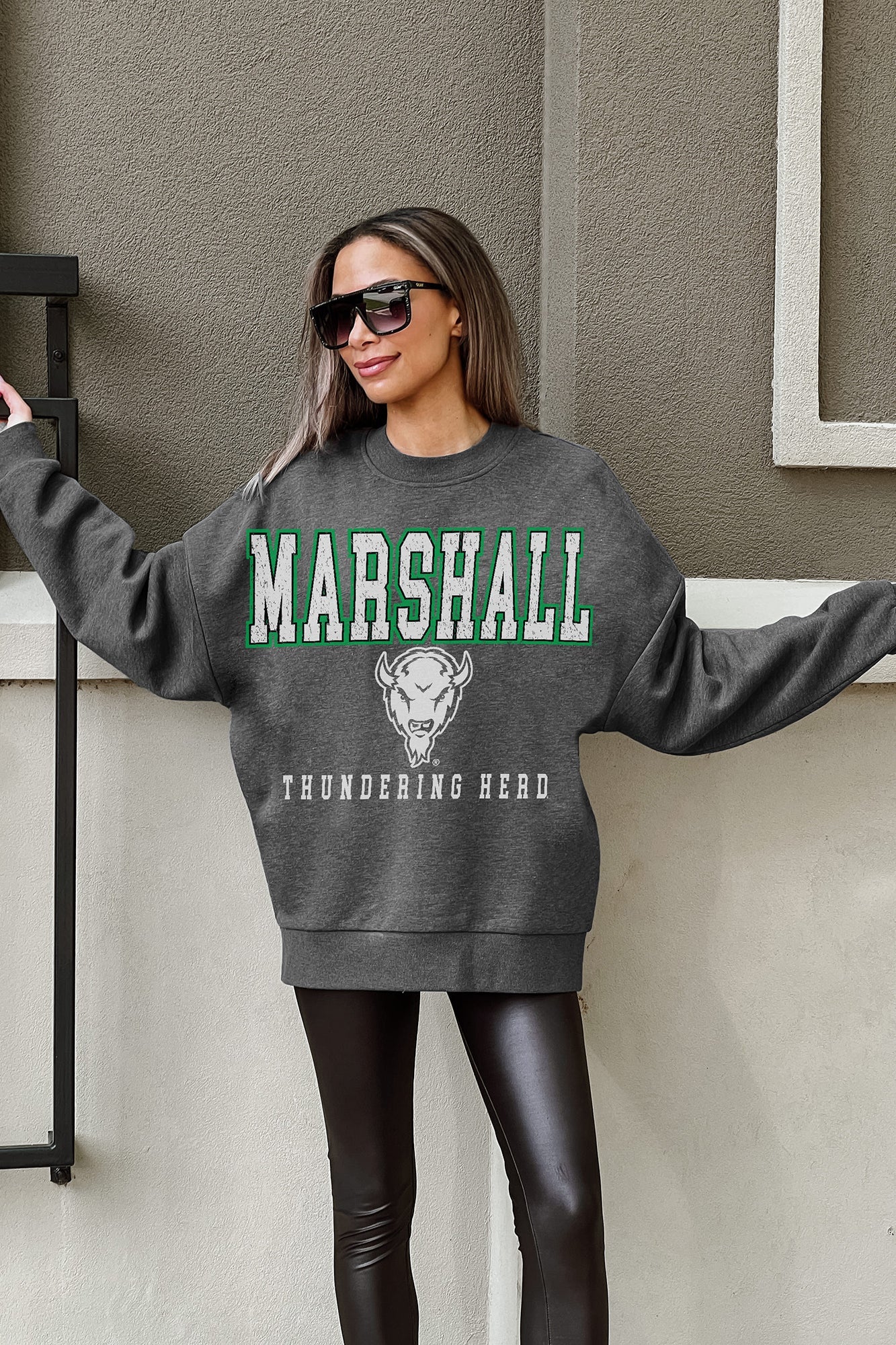 MARSHALL THUNDERING HERD EASY STREET PREMIUM FLEECE DROP SHOULDER CREWNECK PULLOVER