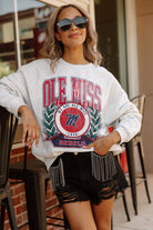 OLE MISS REBELS GO FIGHT WIN PREMIUM FLEECE DROP SHOULDER CREWNECK PULLOVER BY MADI PREWETT