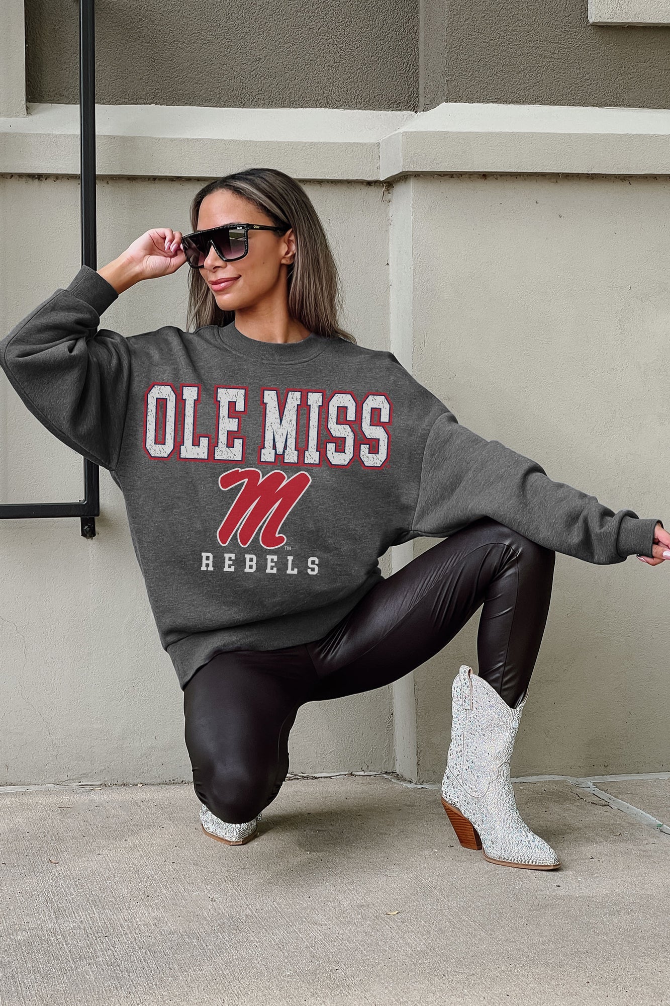 OLE MISS REBELS EASY STREET PREMIUM FLEECE DROP SHOULDER CREWNECK PULLOVER