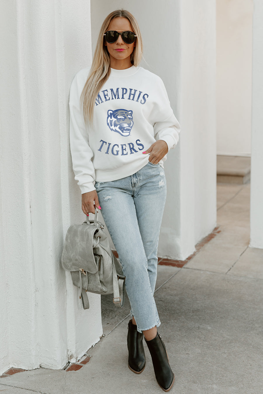 MEMPHIS TIGERS PLAY ON PREMIUM FLEECE DROP SHOULDER CREWNECK PULLOVER