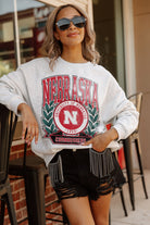 NEBRASKA CORNHUSKERS GO FIGHT WIN PREMIUM FLEECE DROP SHOULDER CREWNECK PULLOVER BY MADI PREWETT