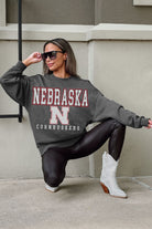 NEBRASKA CORNHUSKERS EASY STREET PREMIUM FLEECE DROP SHOULDER CREWNECK PULLOVER